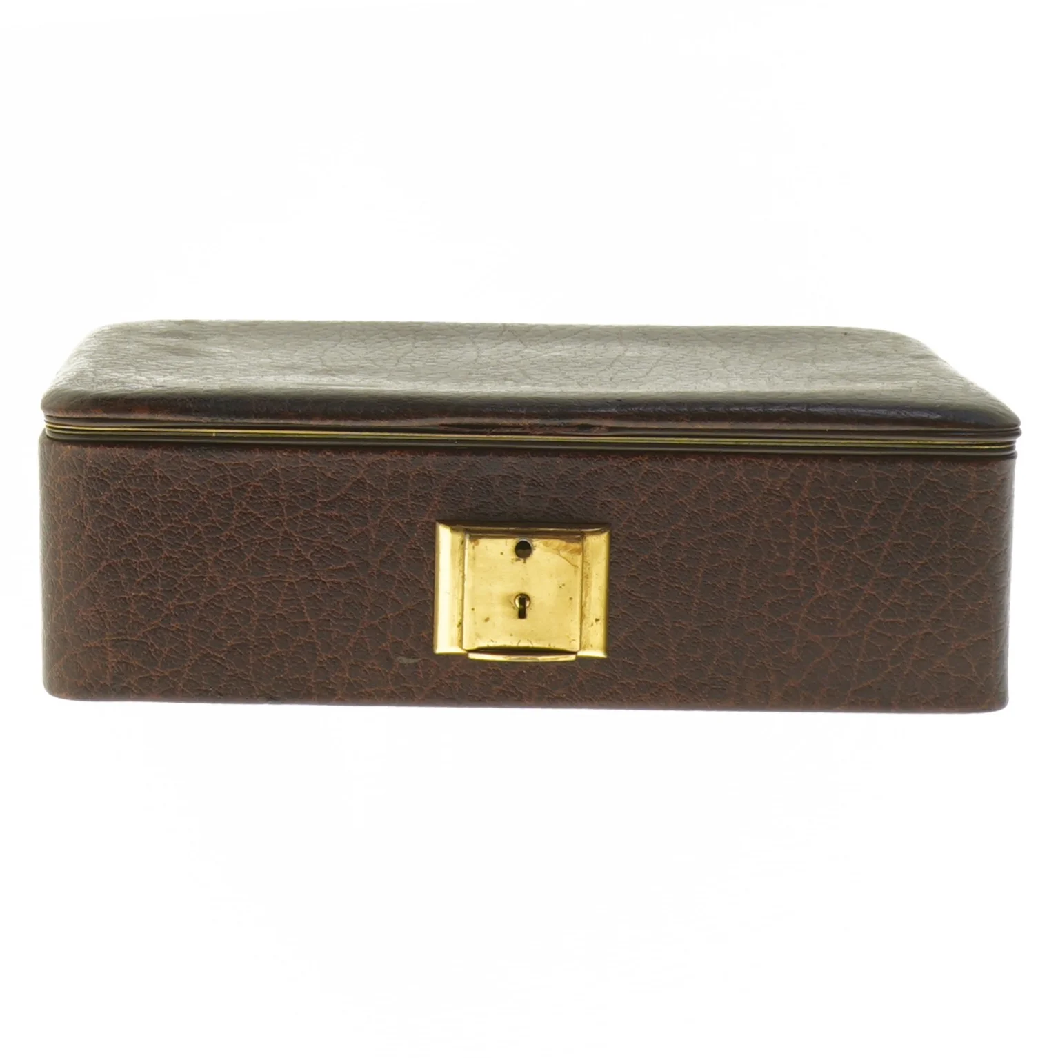 Vintage Læder smykkeskrin med spejl og nøgle (str. 20x14x6 cm)