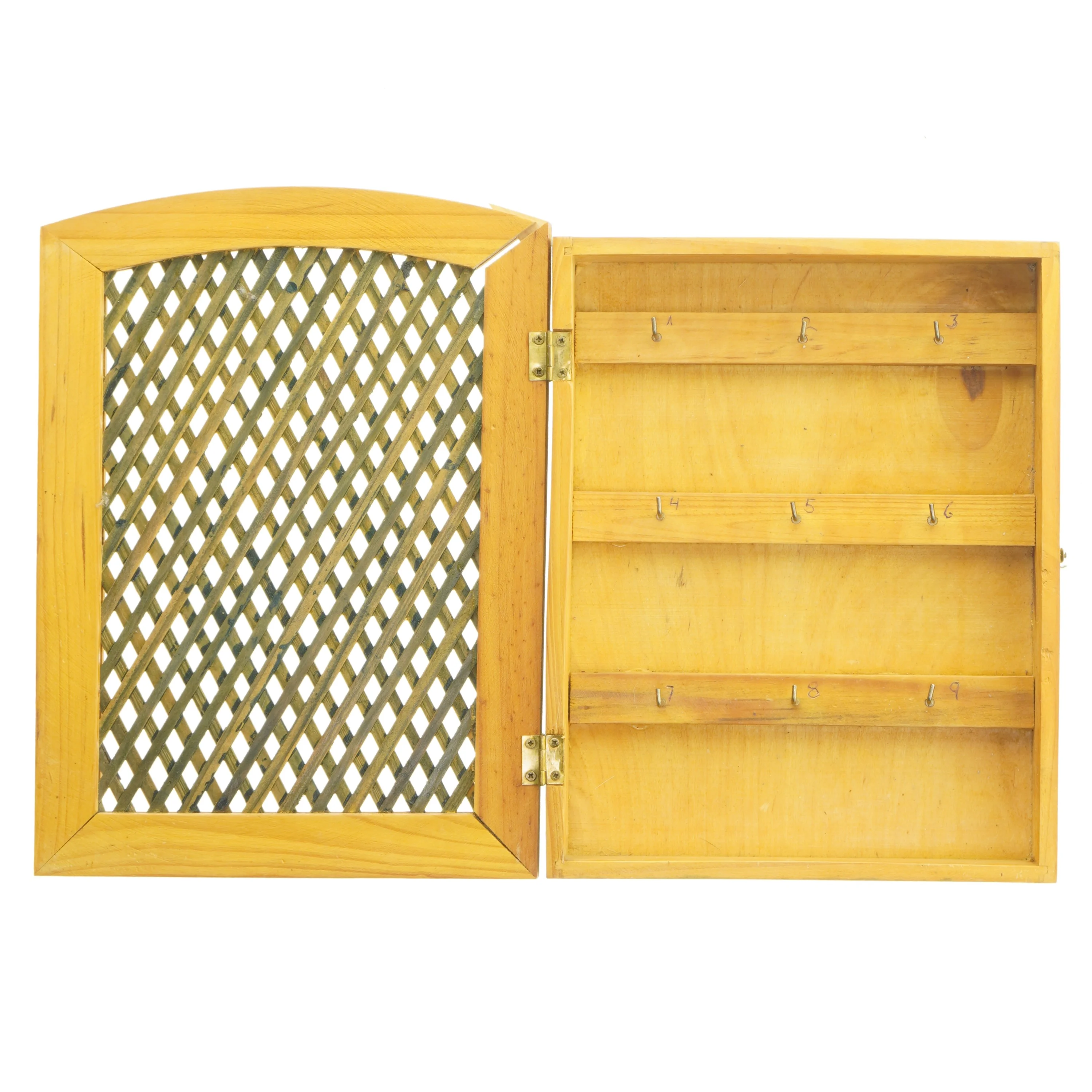 Træ nøgleskab med gitterlåg (str. 26,5x20x4,5 cm)