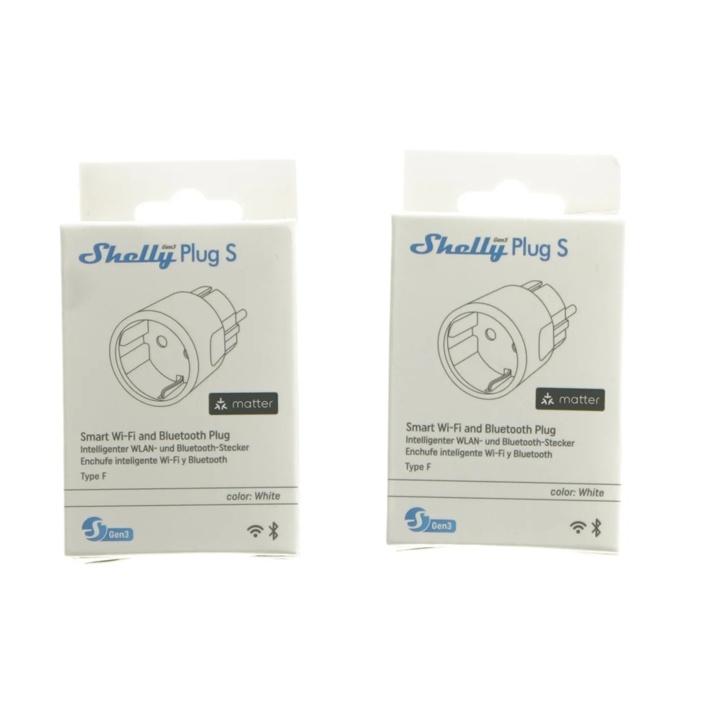 2 stk. Smart Wi-Fi og Bluetooth Plug Gen3 fra Shelly (str. 7,5x5,5x5 cm)