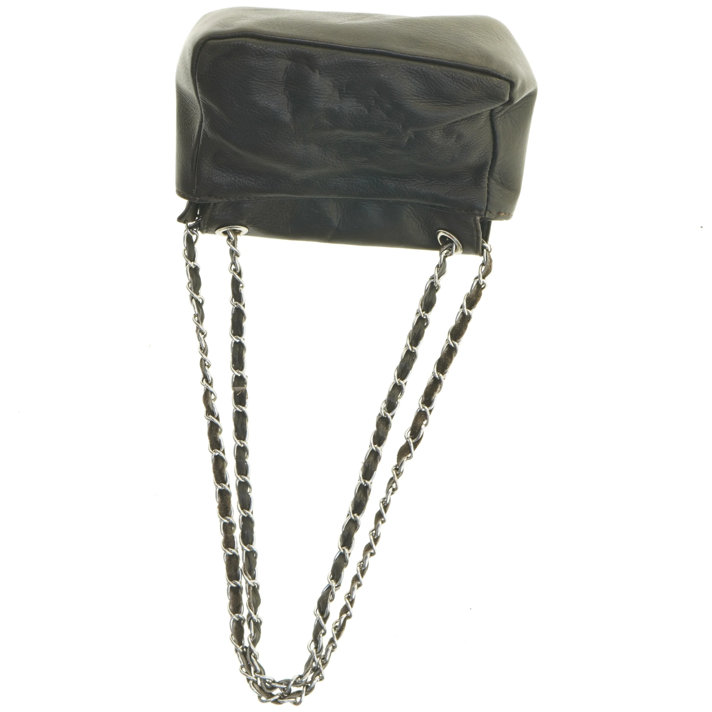 Sort Læder skuldertaske med kæderem (str. 21 x 14 cm)