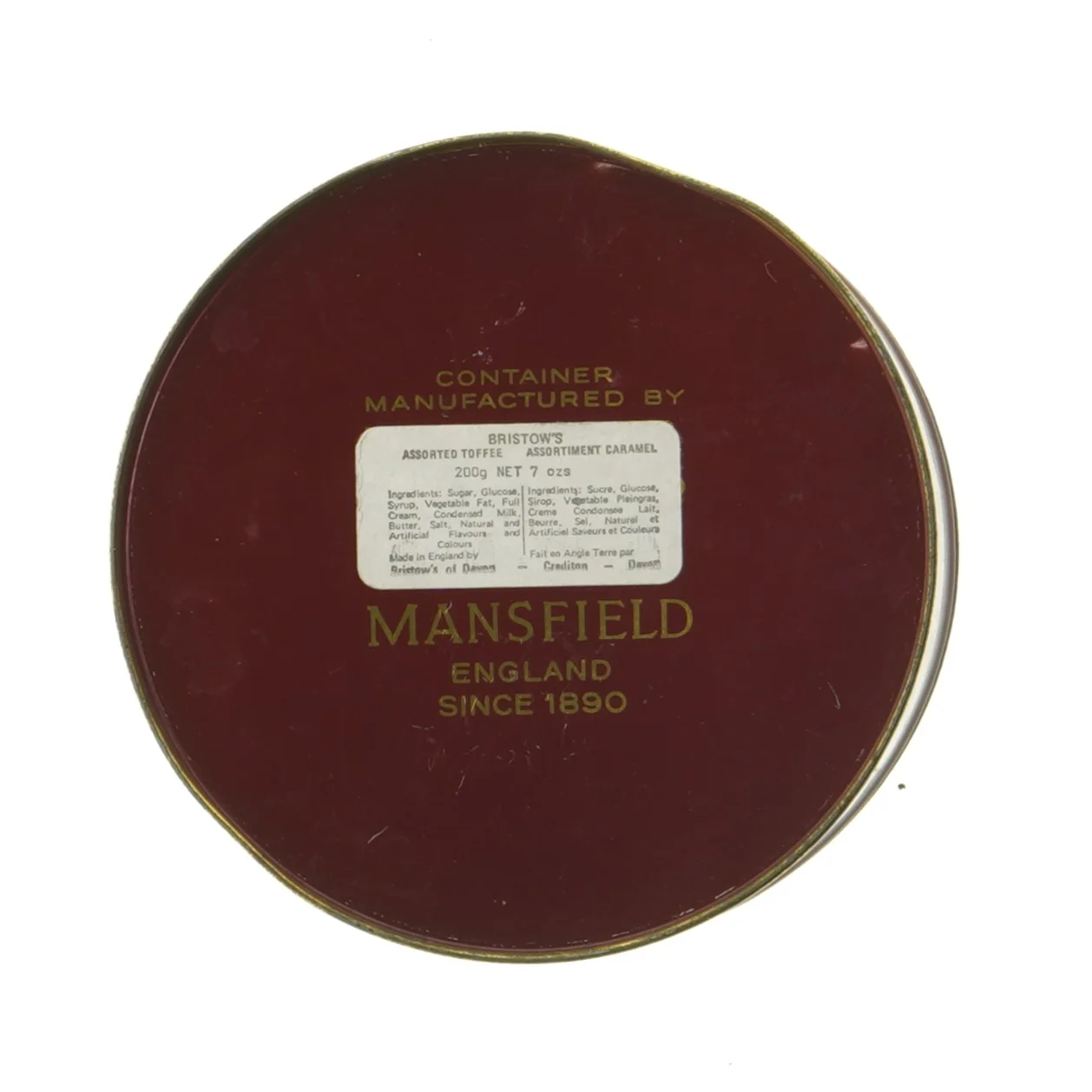 Dekorativ rund metaldåse fra Mansfield (str. Ø 13 cm)