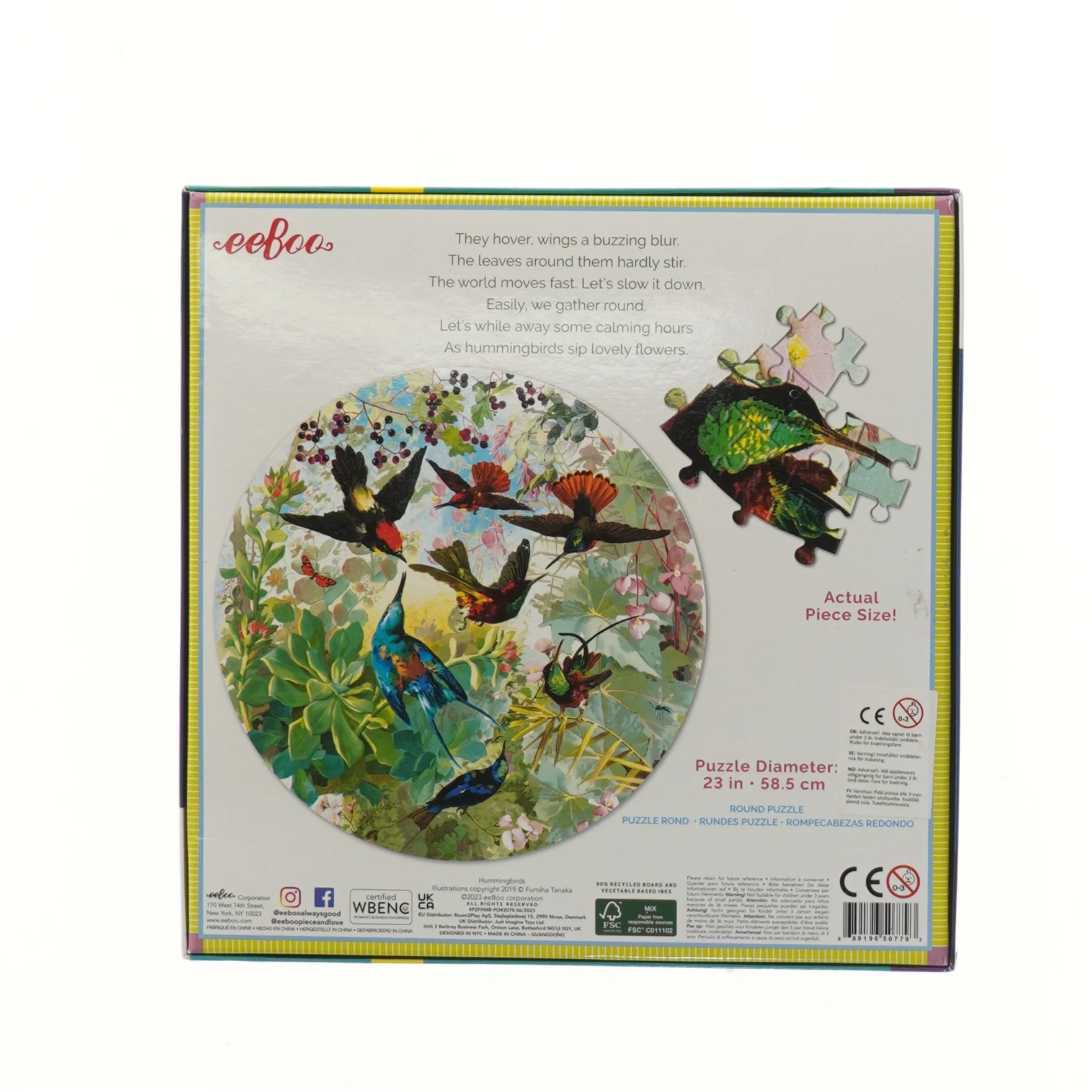 Rundt puslespil med kolibrier (str. 25x25 cm)