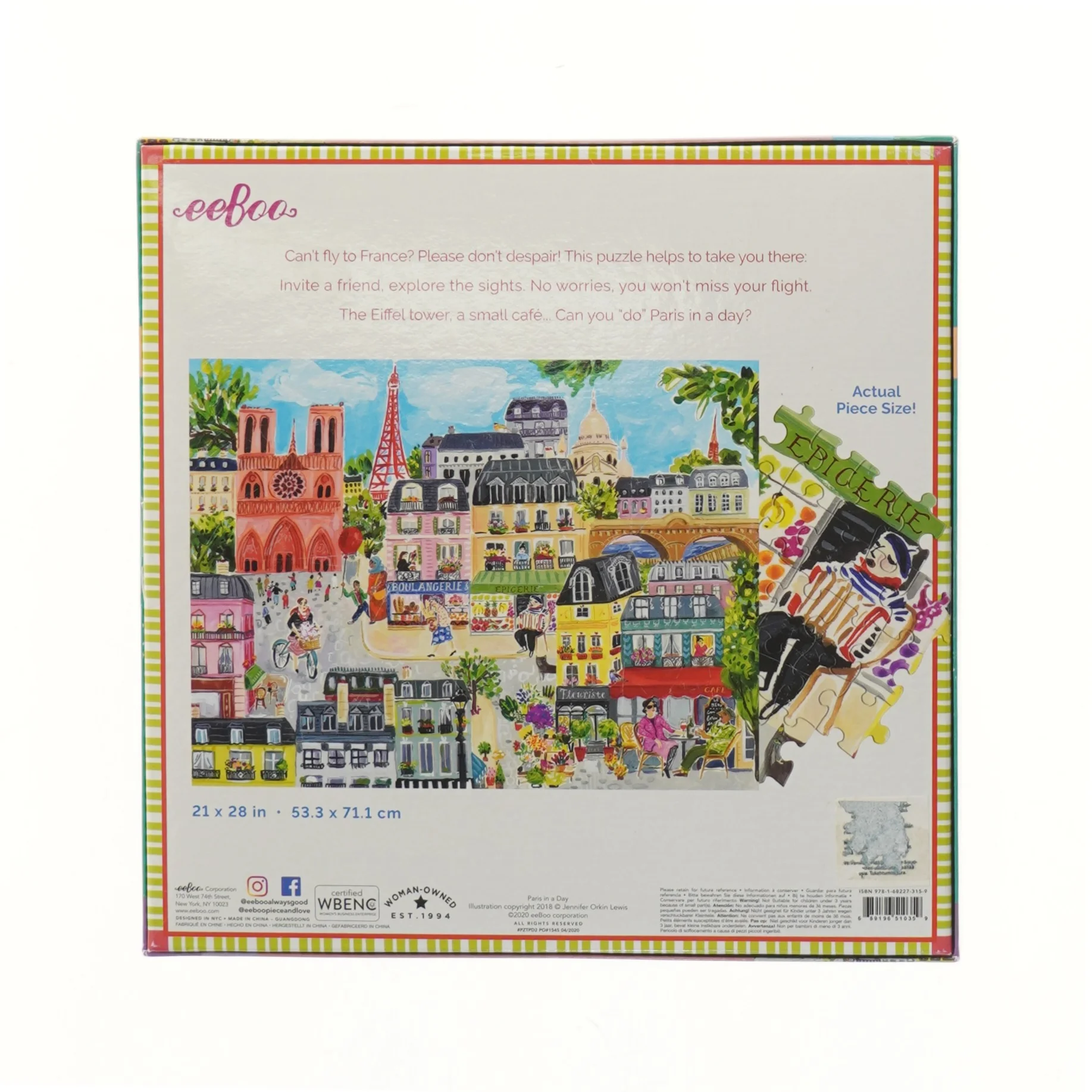 Paris i en dag 1000-brikker puslespil fra eeBoo (str. 28x28 cm)