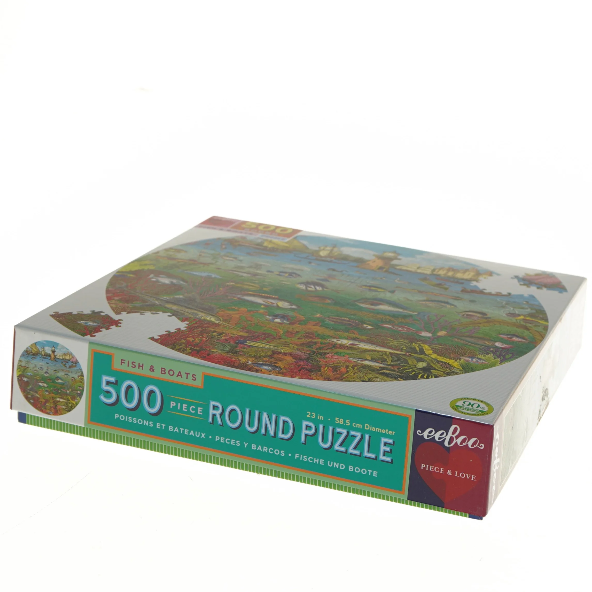 500-brikkers rundt puslespil med fisk og både (str. 28x28 cm)