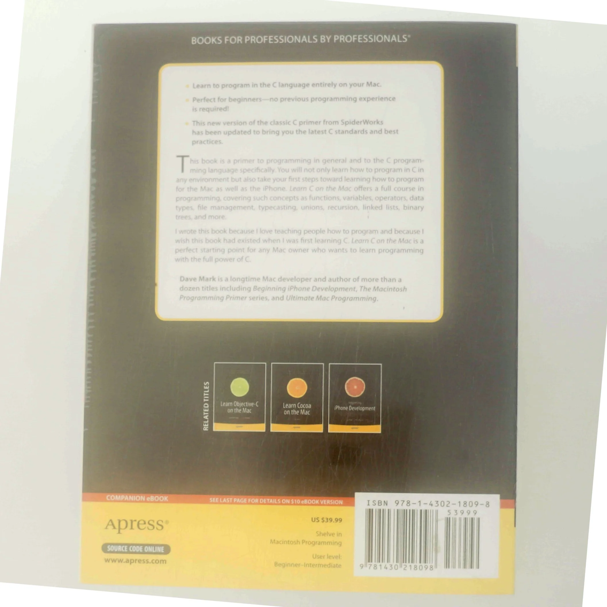 Learn C on the Mac af David Mark (Bog)