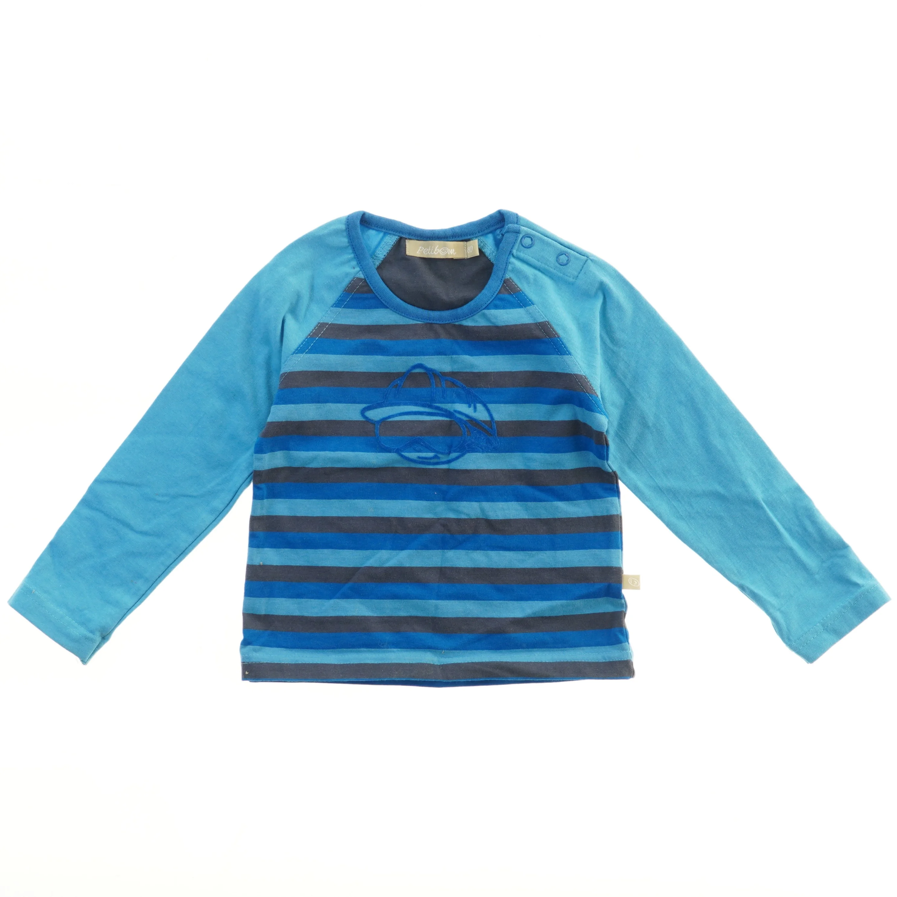 Langærmet T-shirt med striber og motiv fra Petibom (str. 80)