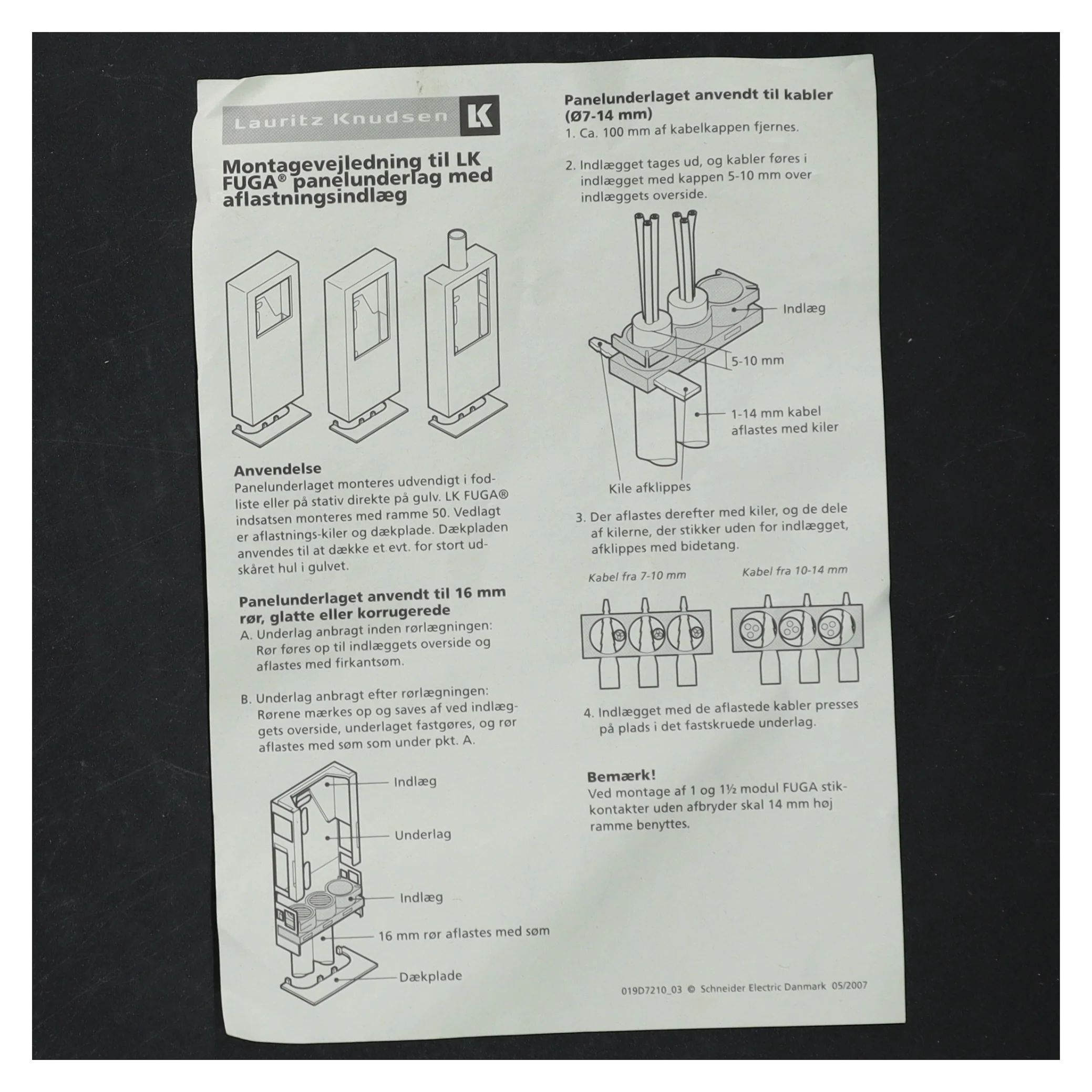 LK FUGA Panelundlæg fra Lauritz Knudsen (str. 10 styk)