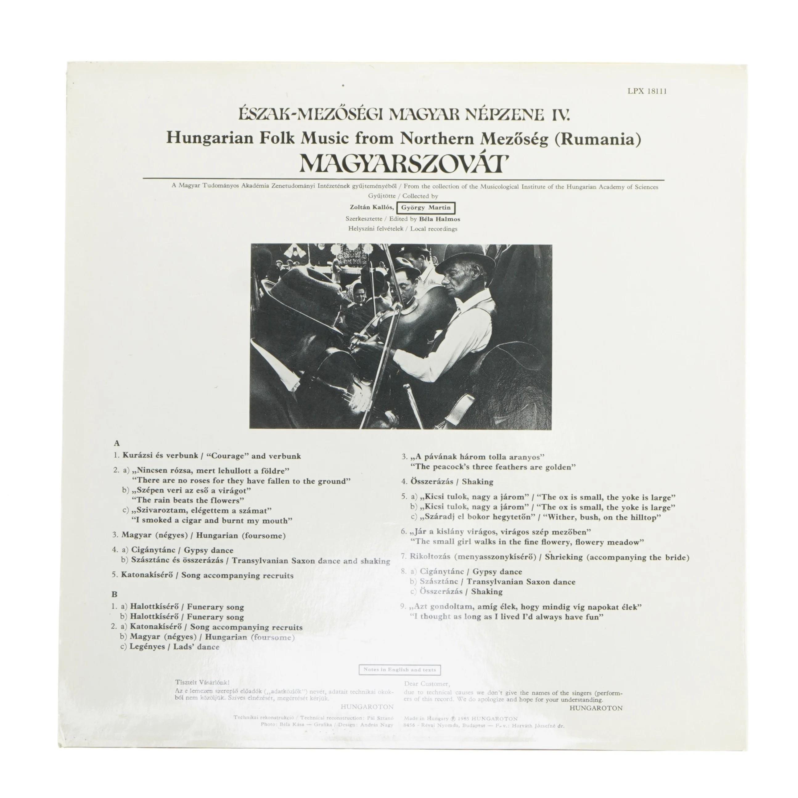 LP Hungarian Folk Music from Rumania fra Hungaroton