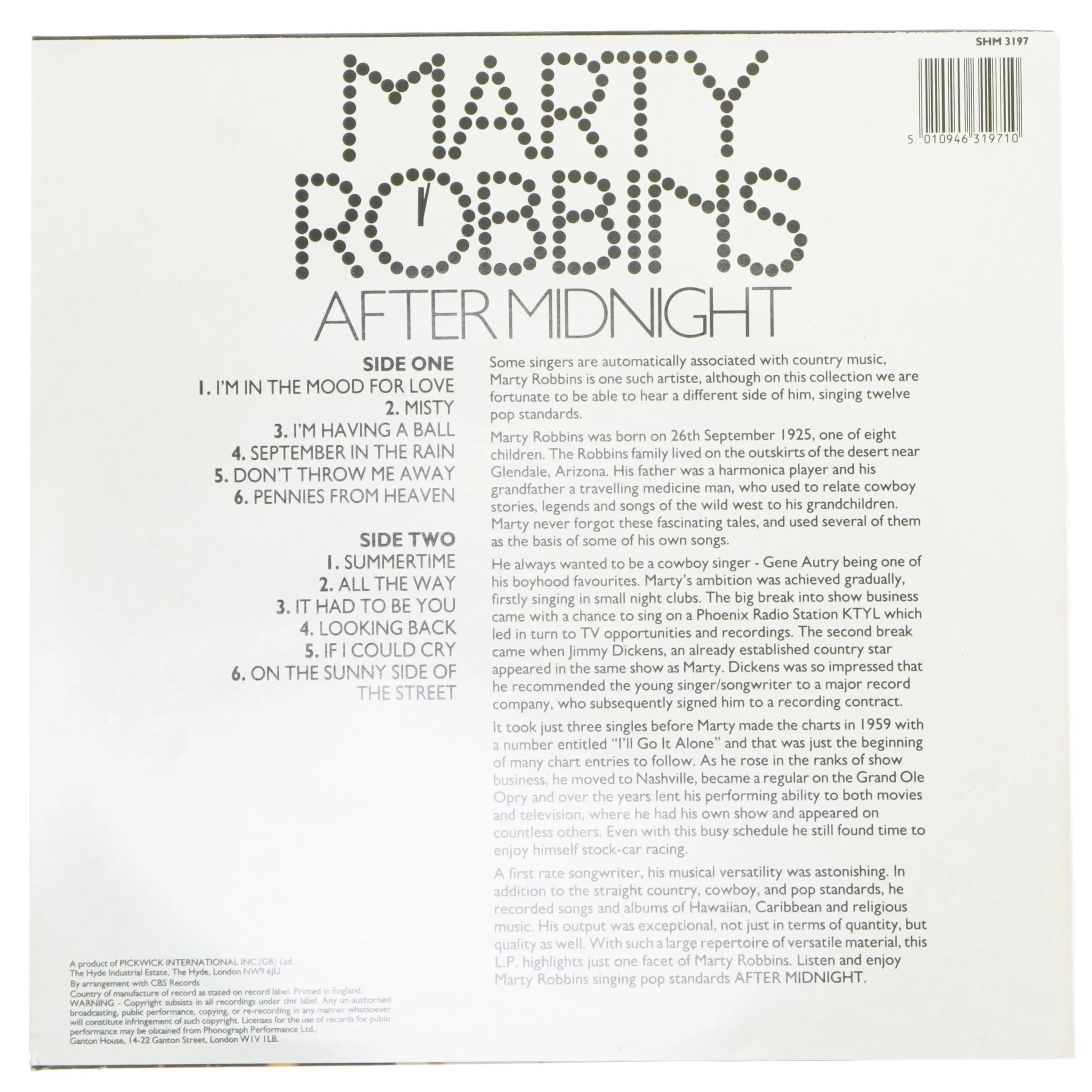 Marty Robbins - After Midnight LP fra Hallmark