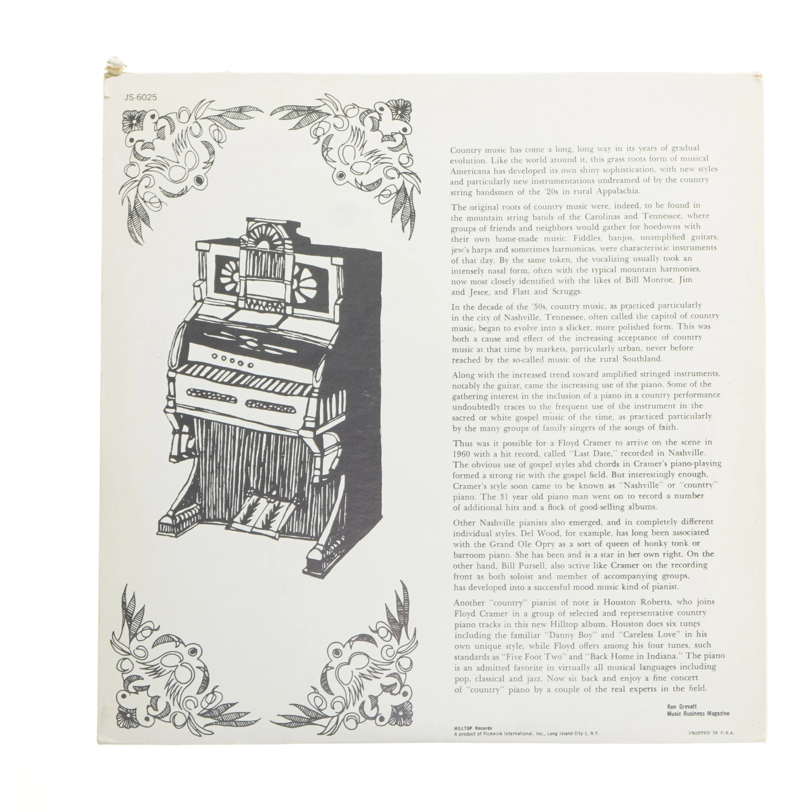 Floyd Cramer Country Piano LP fra Hilltop