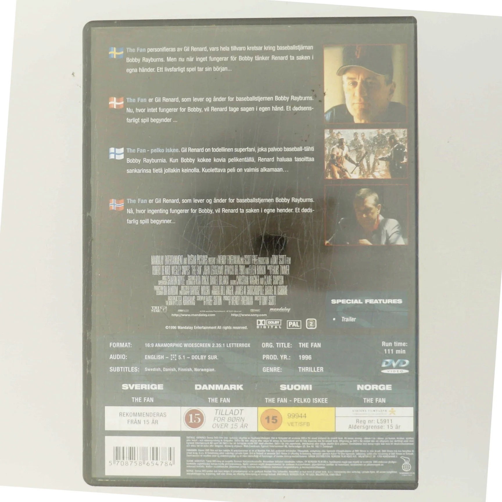 The Fan (1996) [DVD] med Robert De Niro (DVD)