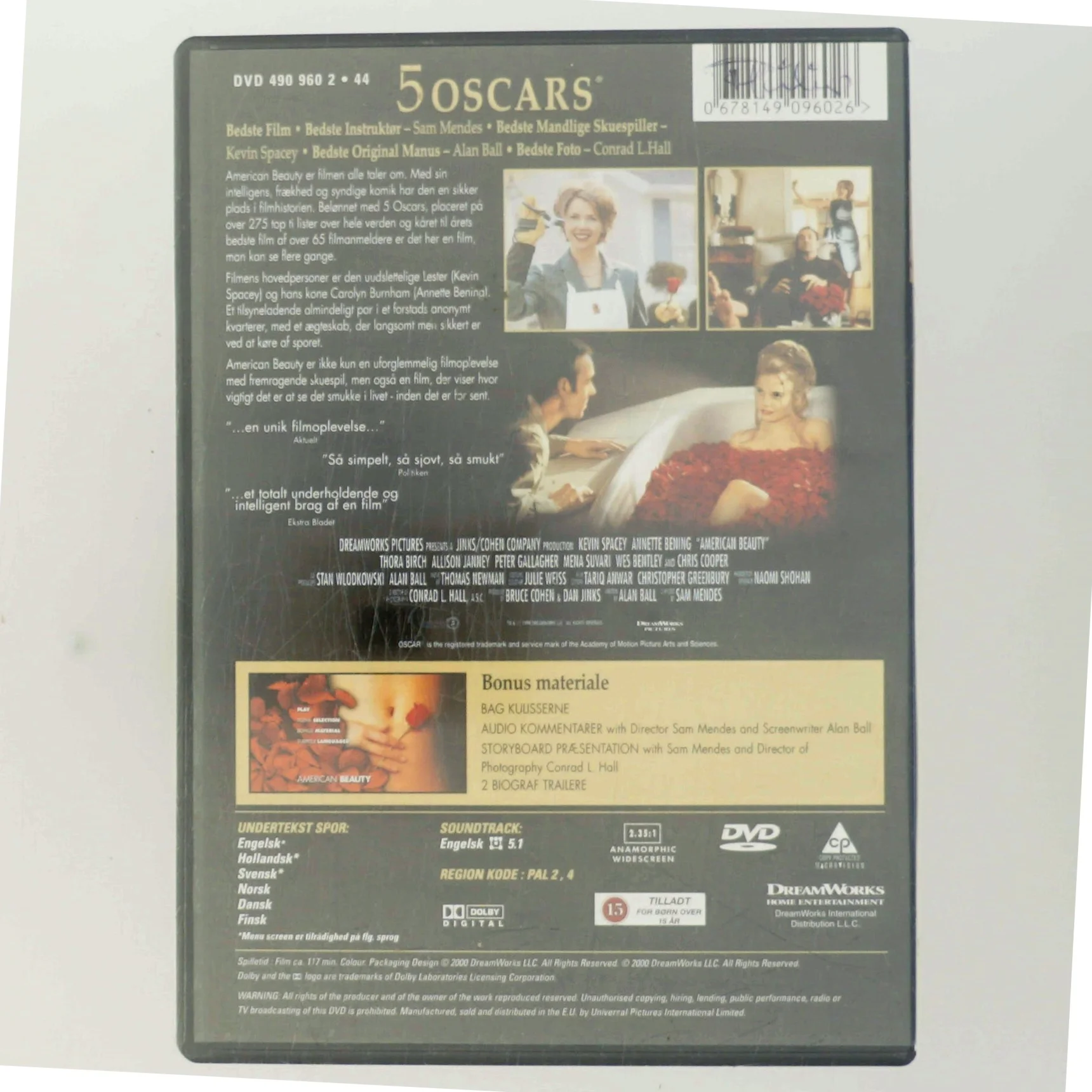 American Beauty (Region 2) fra Dreamworks Home Entertainment med Kevin Spacey (DVD)