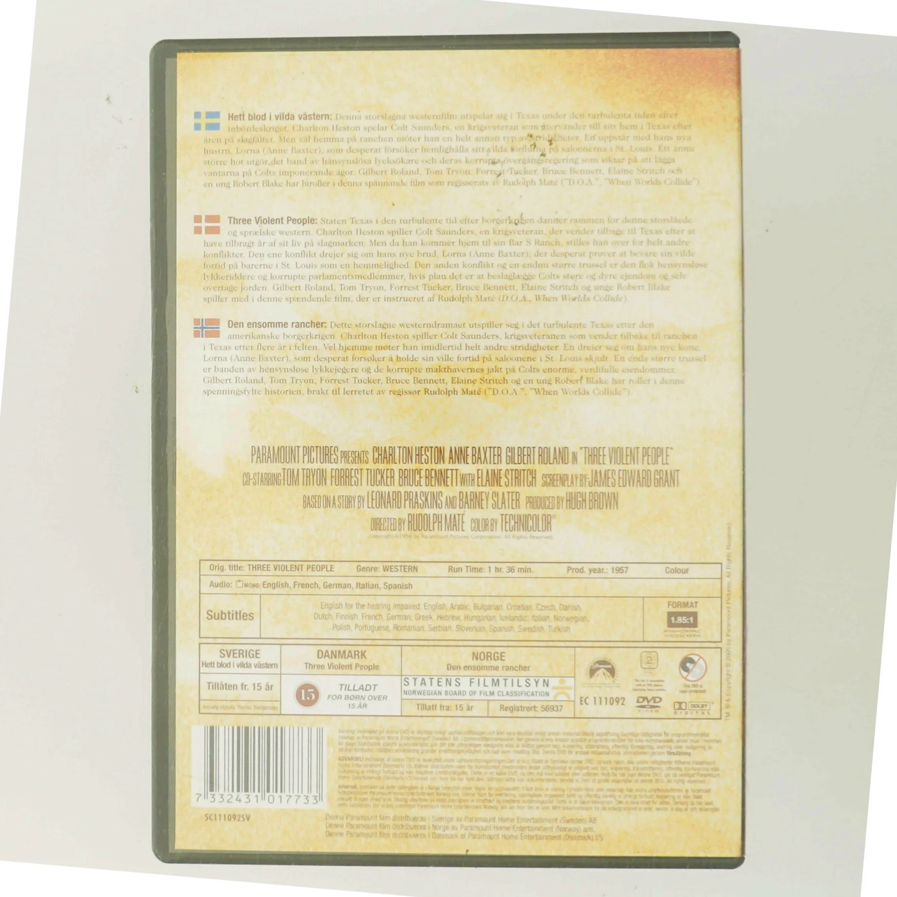 Three Violent People [dvd] med Charlton Heston (DVD)