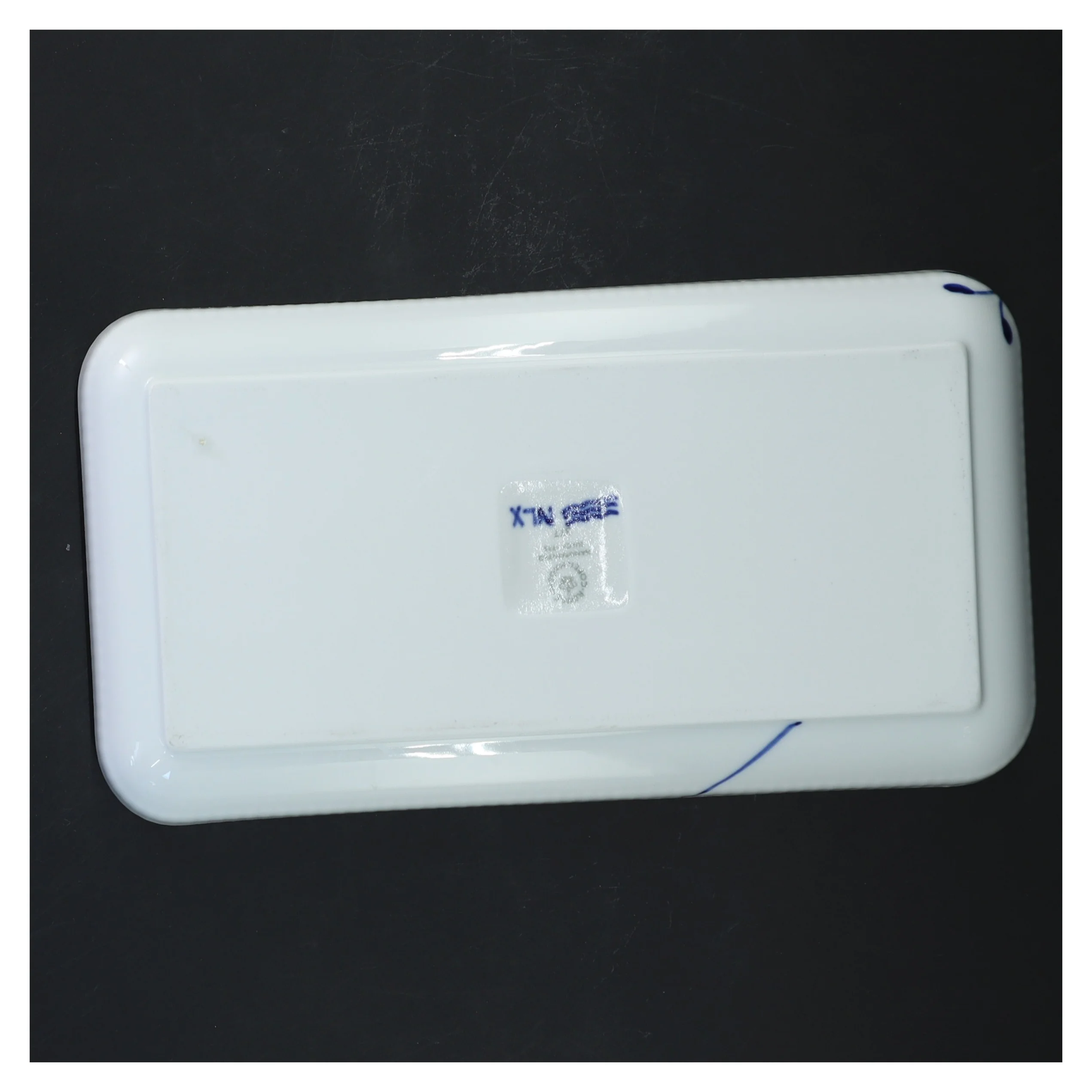 Mega musselmalet rektangulært fad (str. 24x12x3 cm)