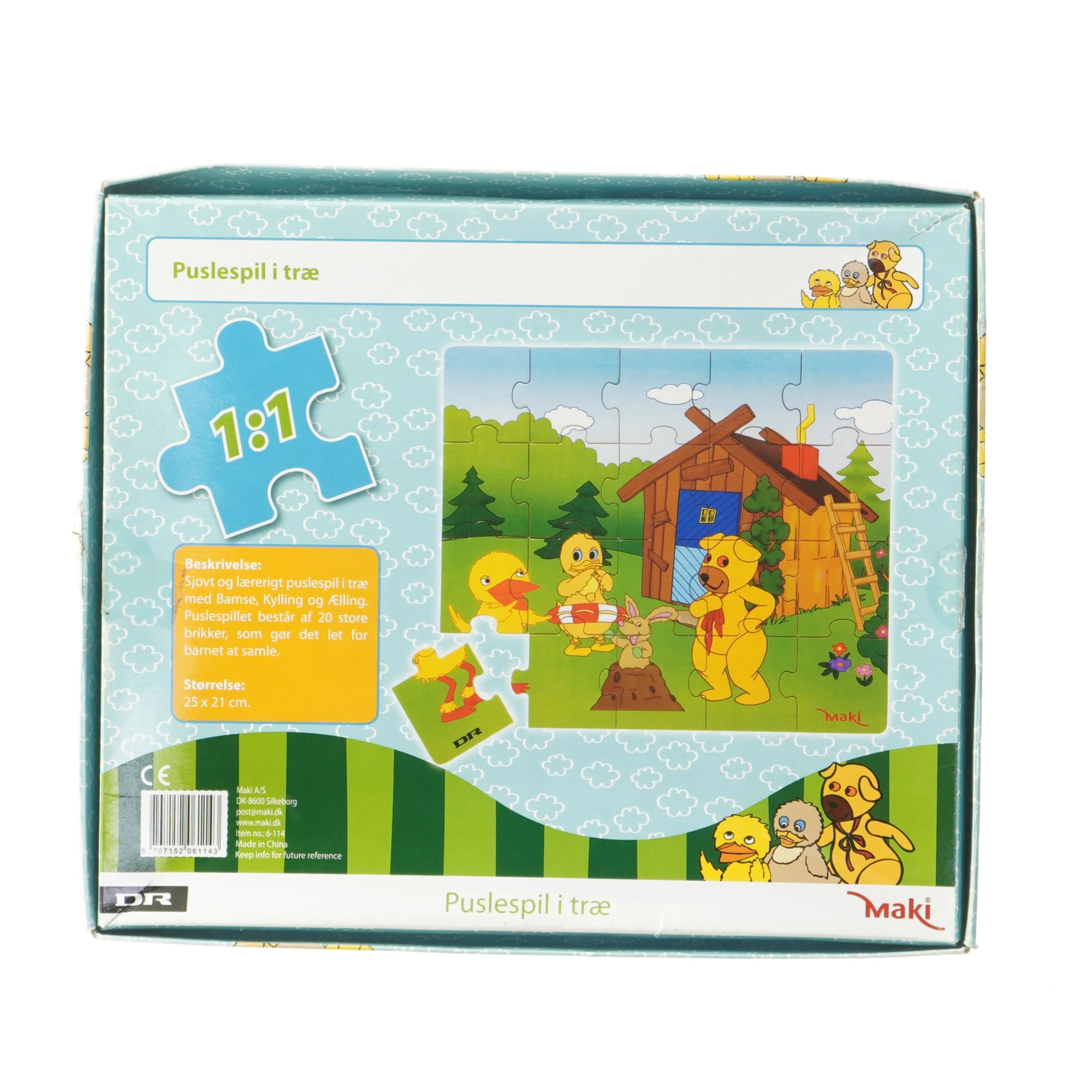 Bamse og Kylling puslespil i træ fra DR (str. 25x21 cm)