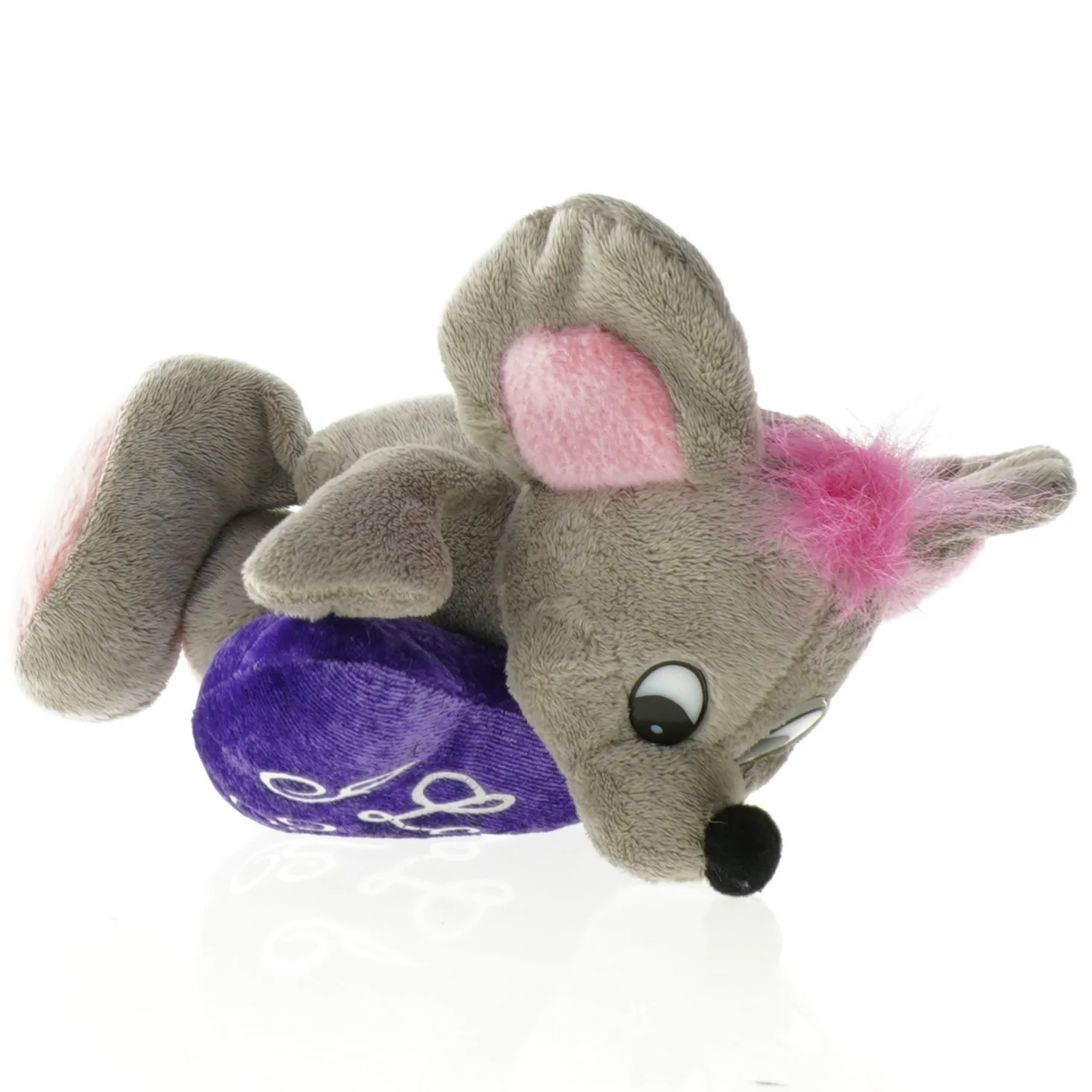 Grå plysmus med hjerte (str. 16 cm)