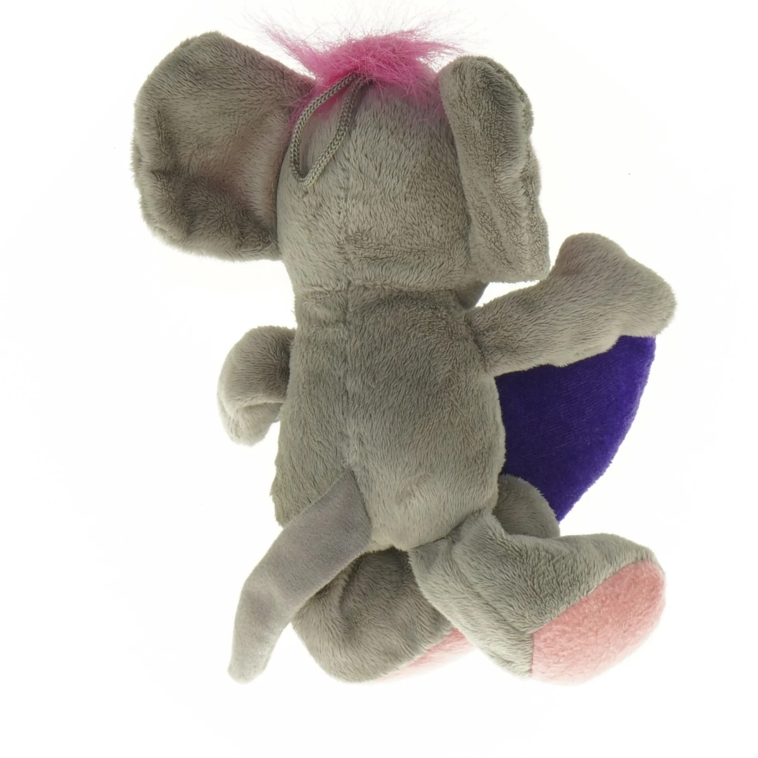 Grå plysmus med hjerte (str. 16 cm)