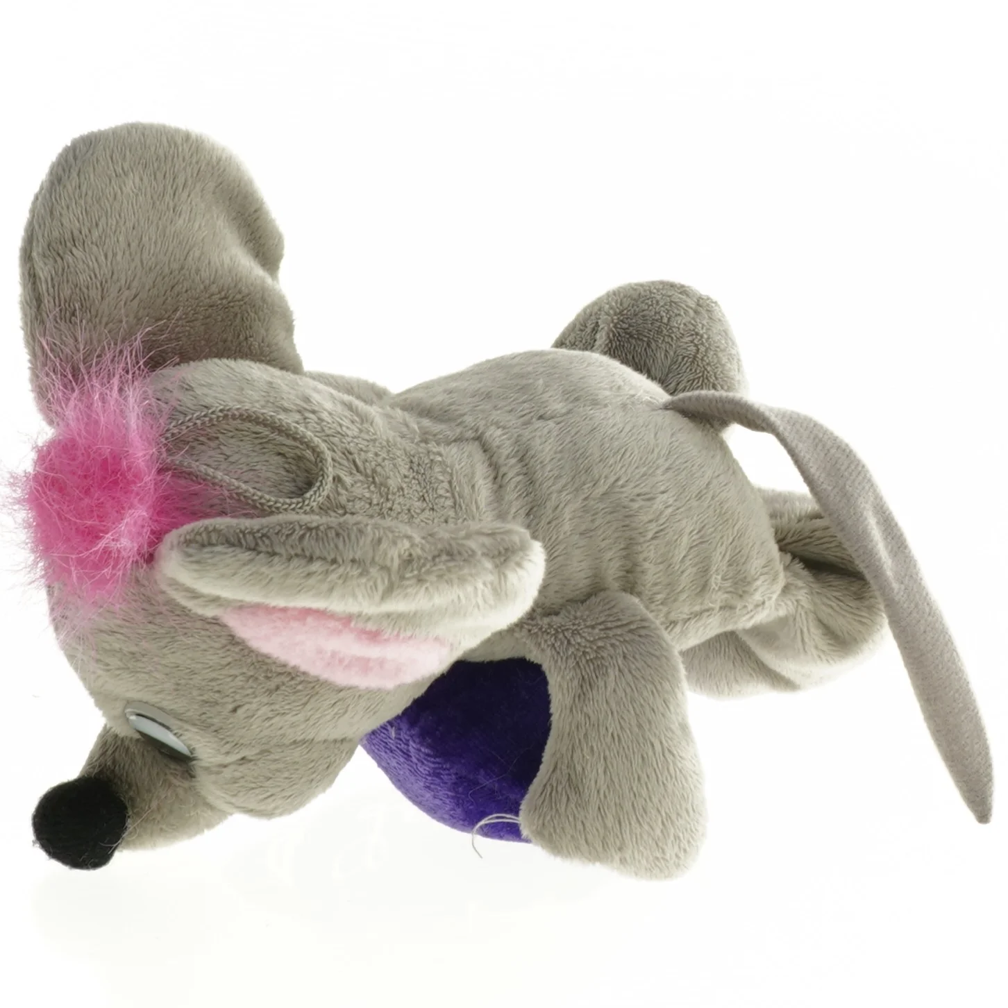 Grå plysmus med hjerte (str. 16 cm)