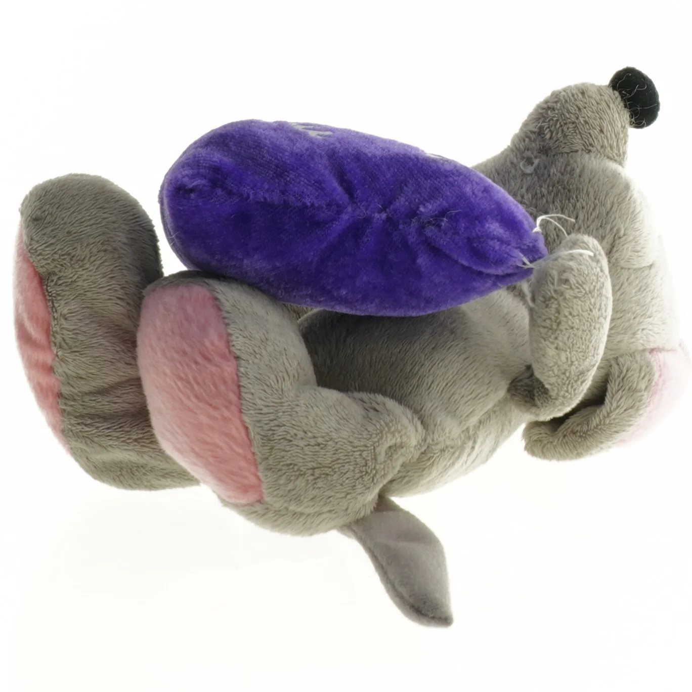 Grå plysmus med hjerte (str. 16 cm)