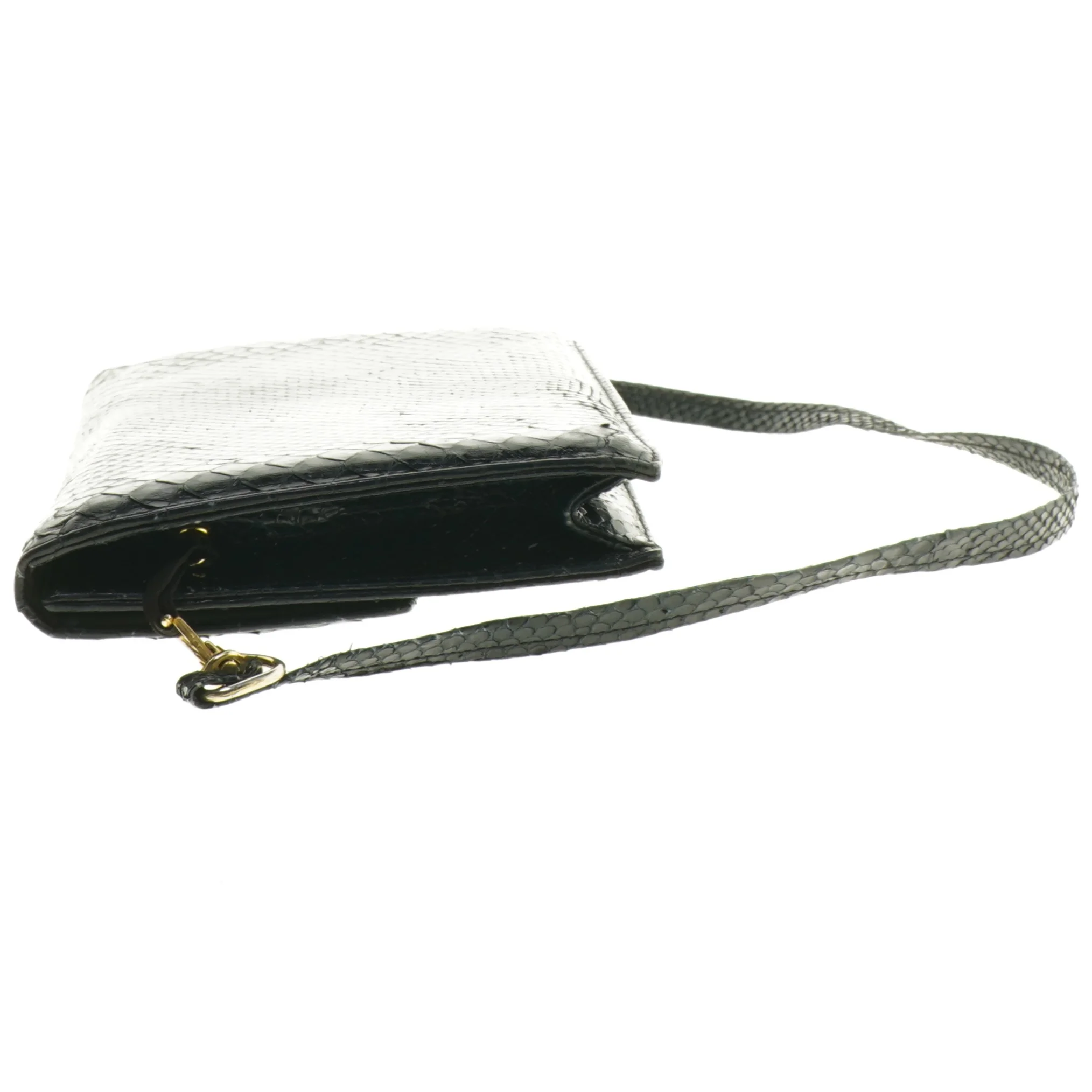 Sort slangeskindstaske/clutch (str. 25 x 16,5 cm)