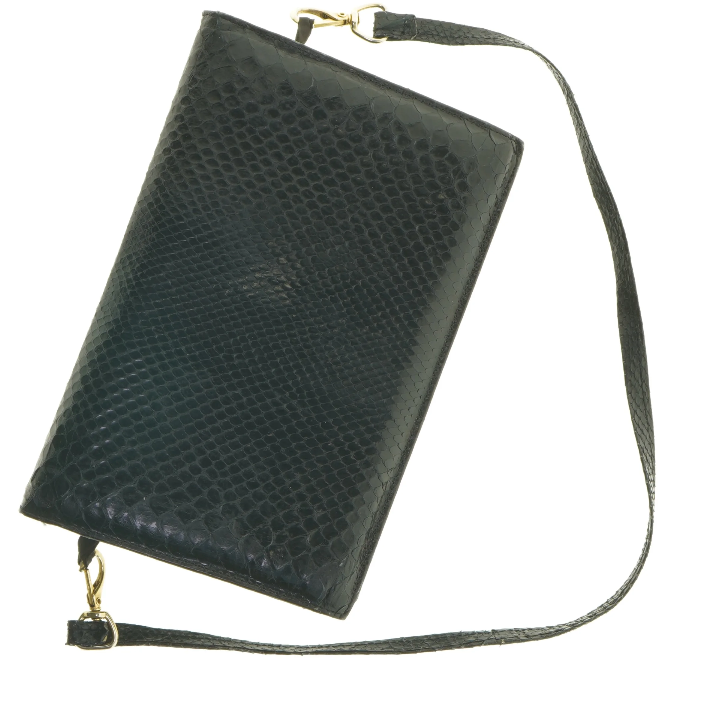 Sort slangeskindstaske/clutch (str. 25 x 16,5 cm)