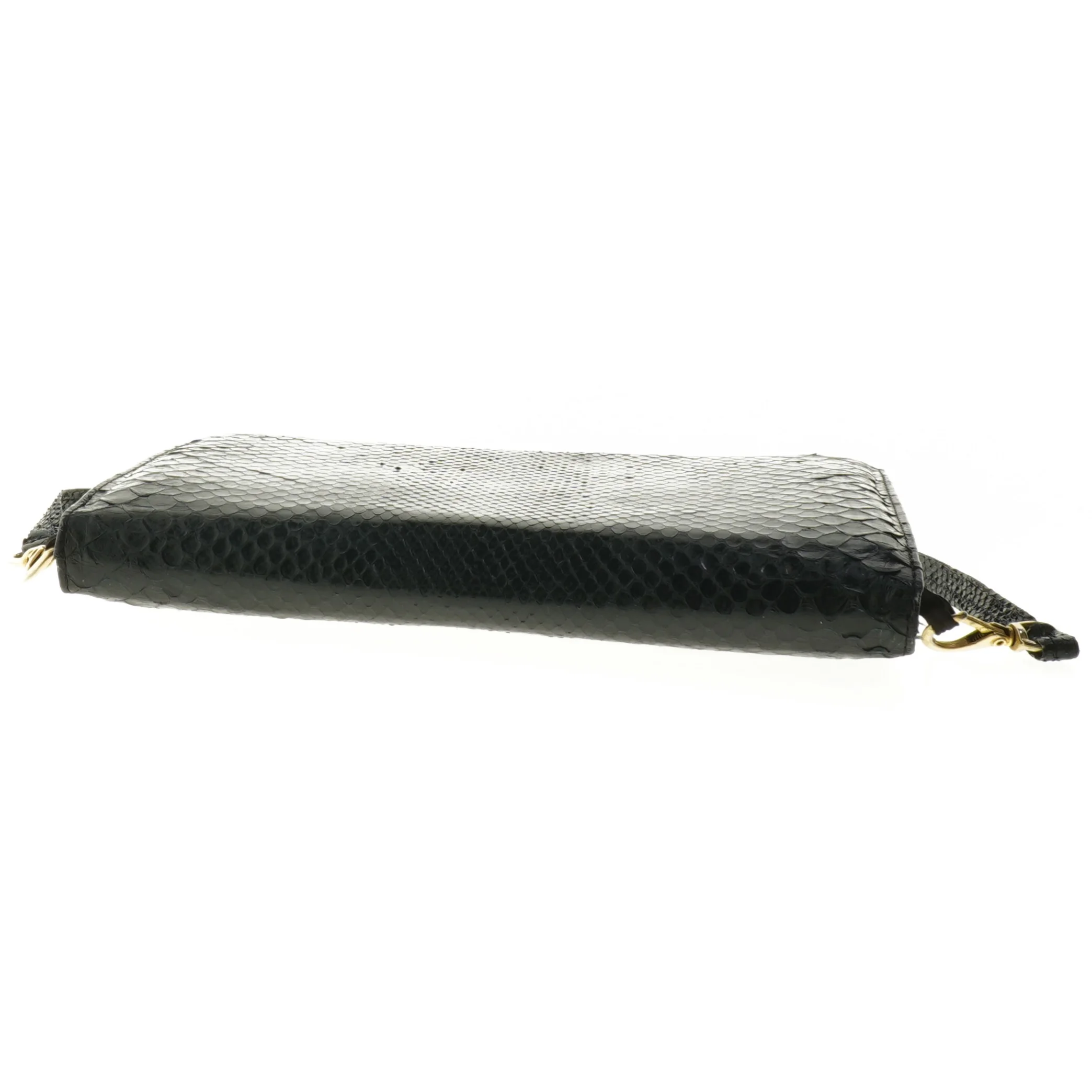 Sort slangeskindstaske/clutch (str. 25 x 16,5 cm)