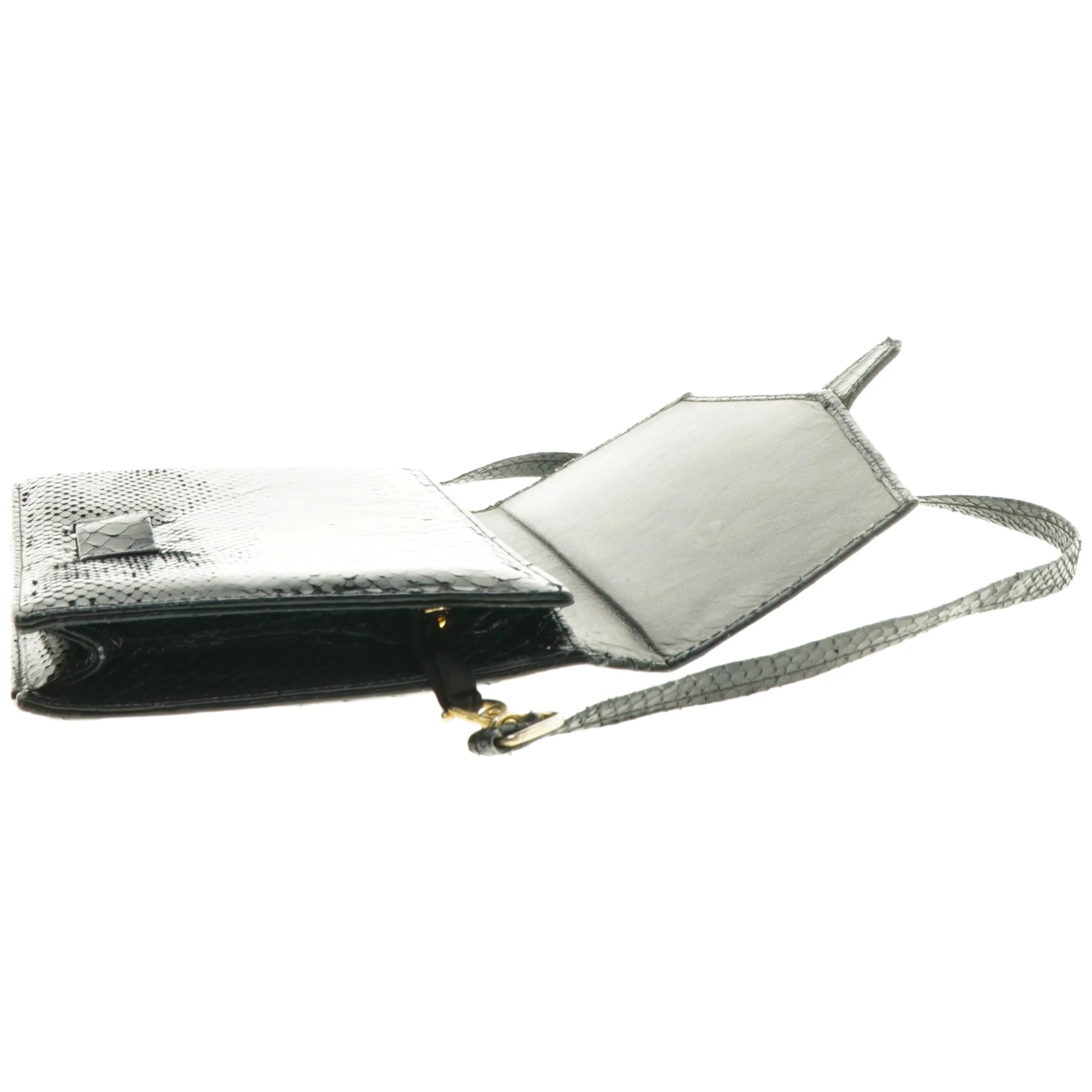 Sort slangeskindstaske/clutch (str. 25 x 16,5 cm)