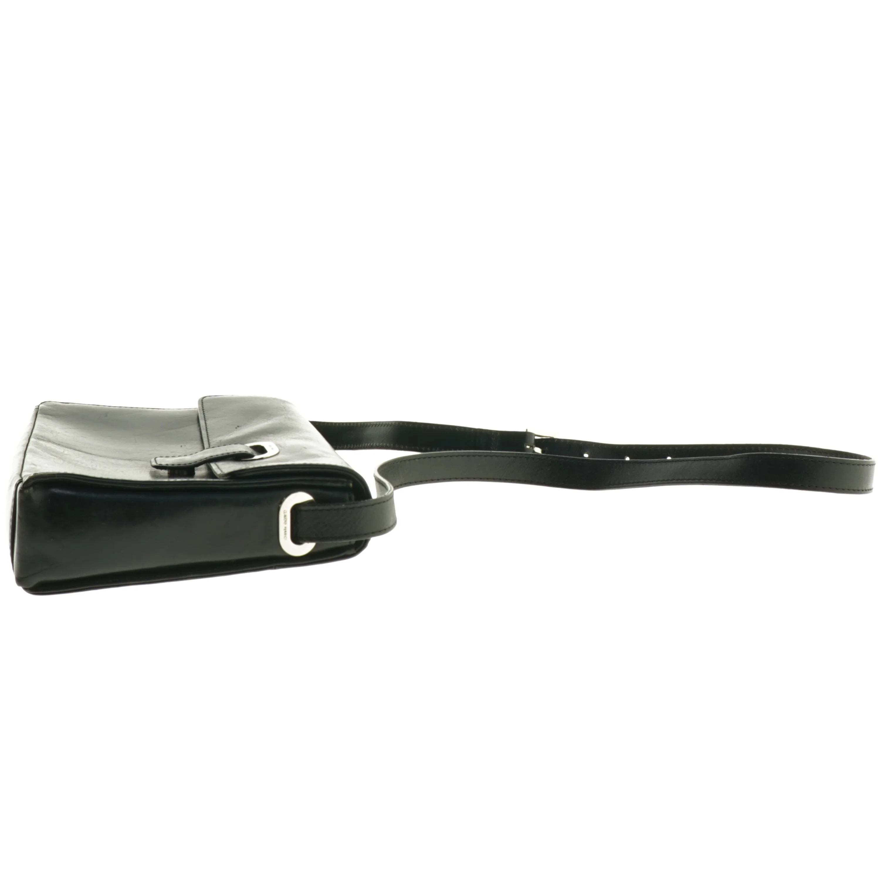 Sort læder skuldertaske (str. 26 x 19 cm)