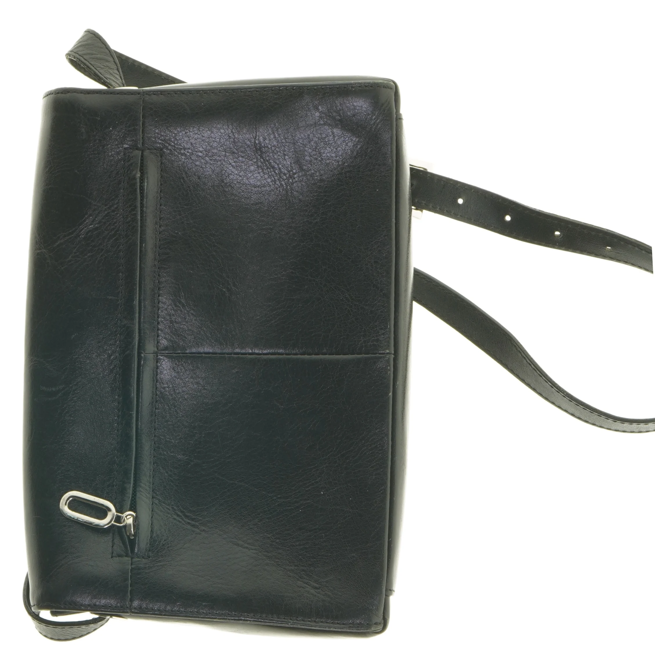 Sort læder skuldertaske (str. 26 x 19 cm)