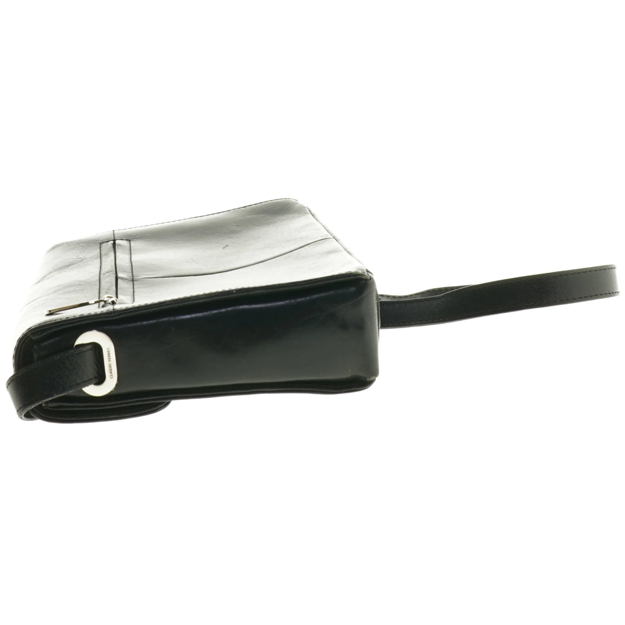 Sort læder skuldertaske (str. 26 x 19 cm)