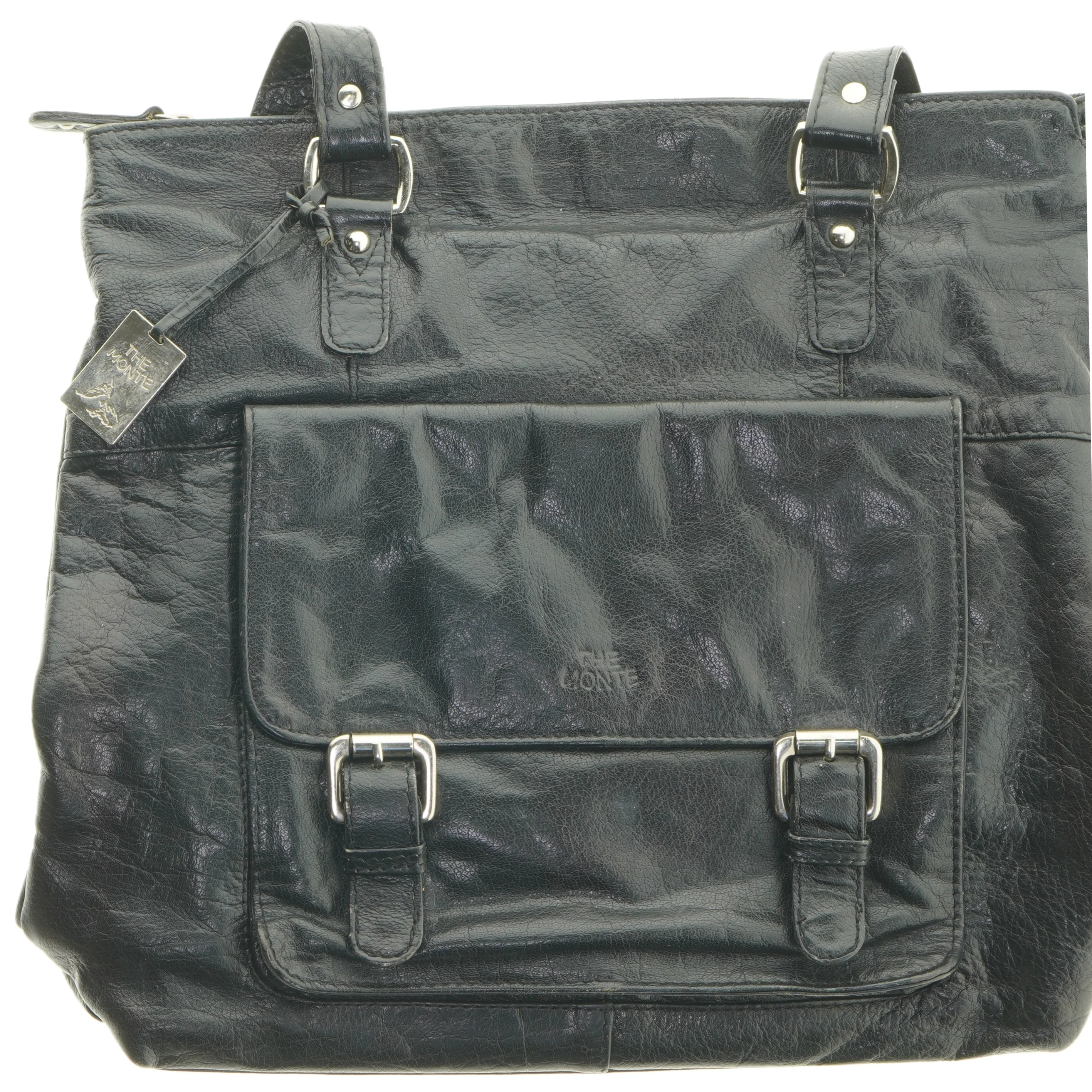 Sort læder skuldertaske fra The Monte (str. 37x34 cm)