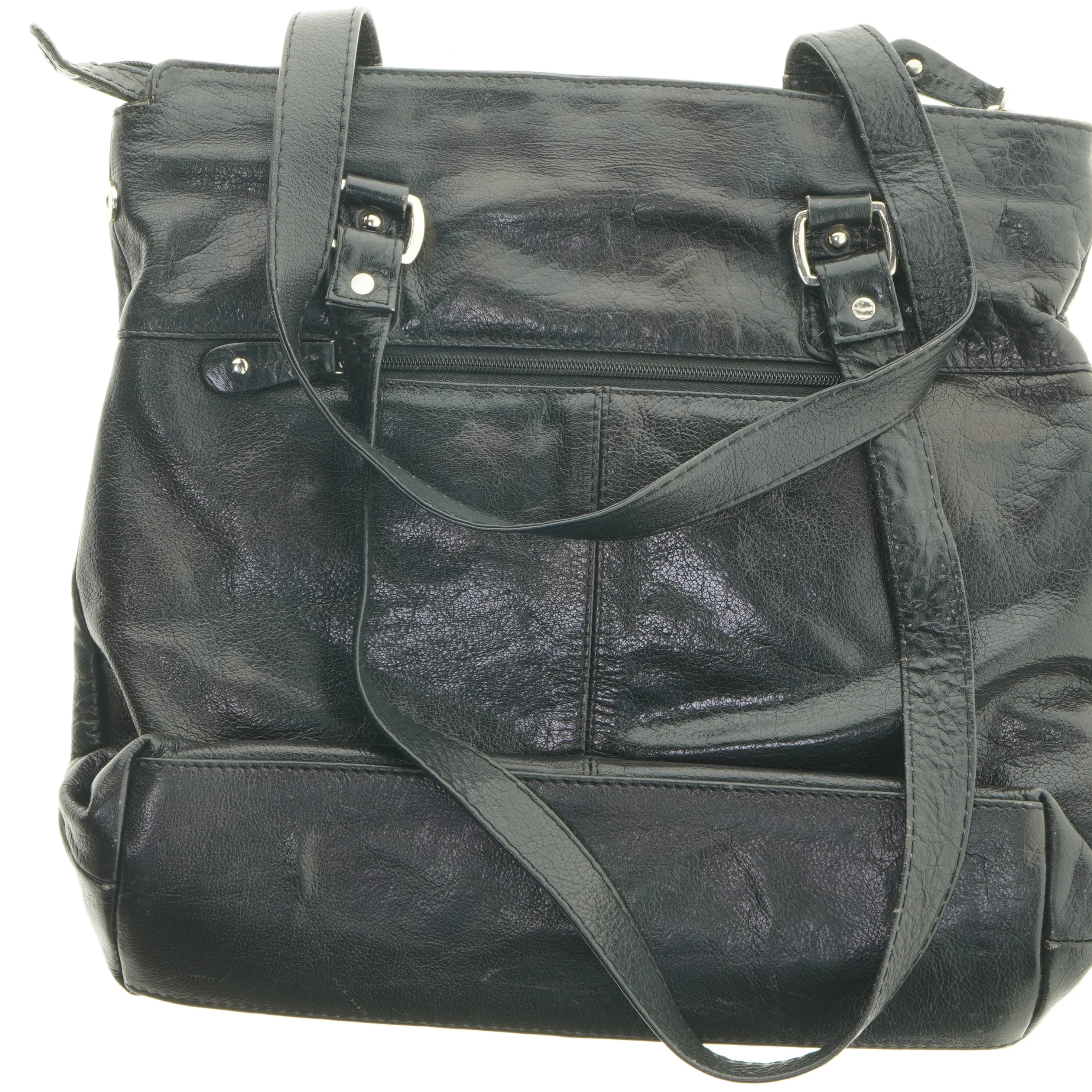 Sort læder skuldertaske fra The Monte (str. 37x34 cm)