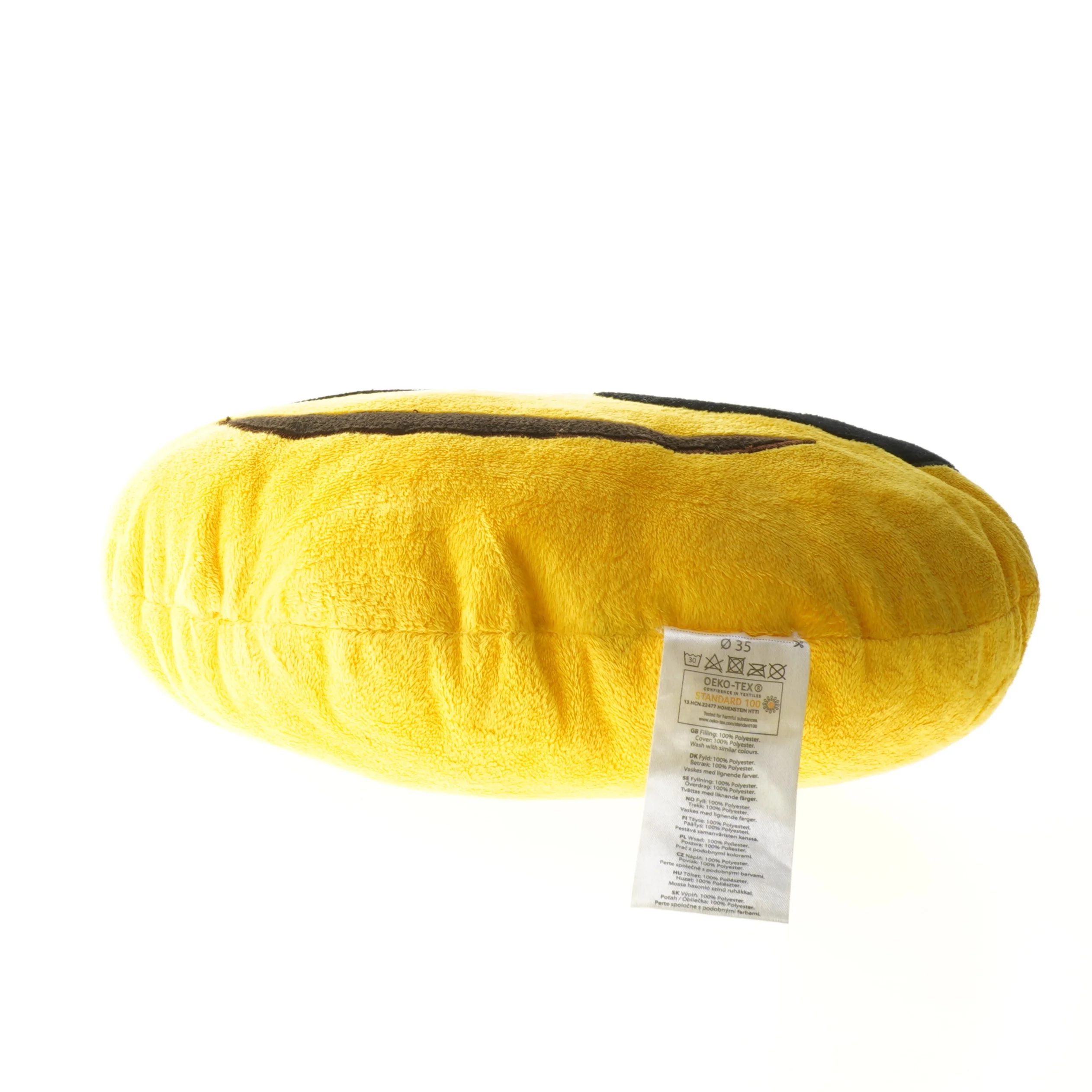 gul rund pude fra Oeko-tex (str. Ø 35 cm)