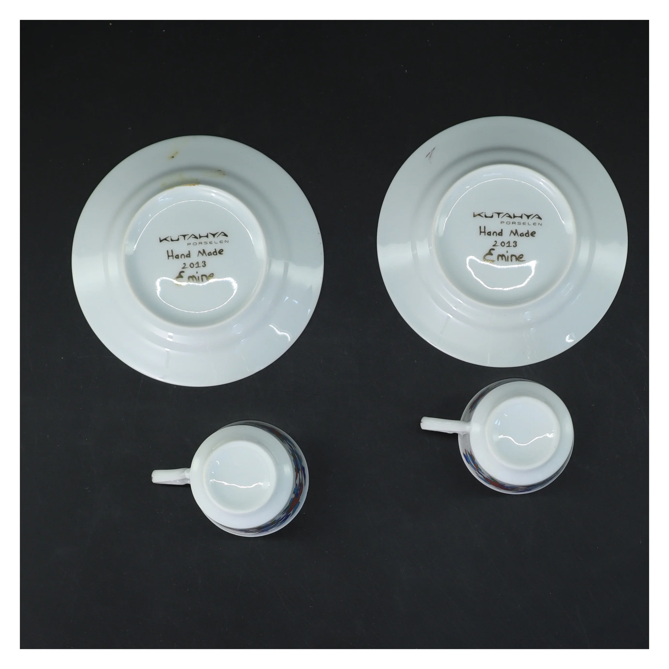 Porcelæns kaffekop sæt med tallerkener fra Kutahya (str. Ø 11,5& 5,5 cm)