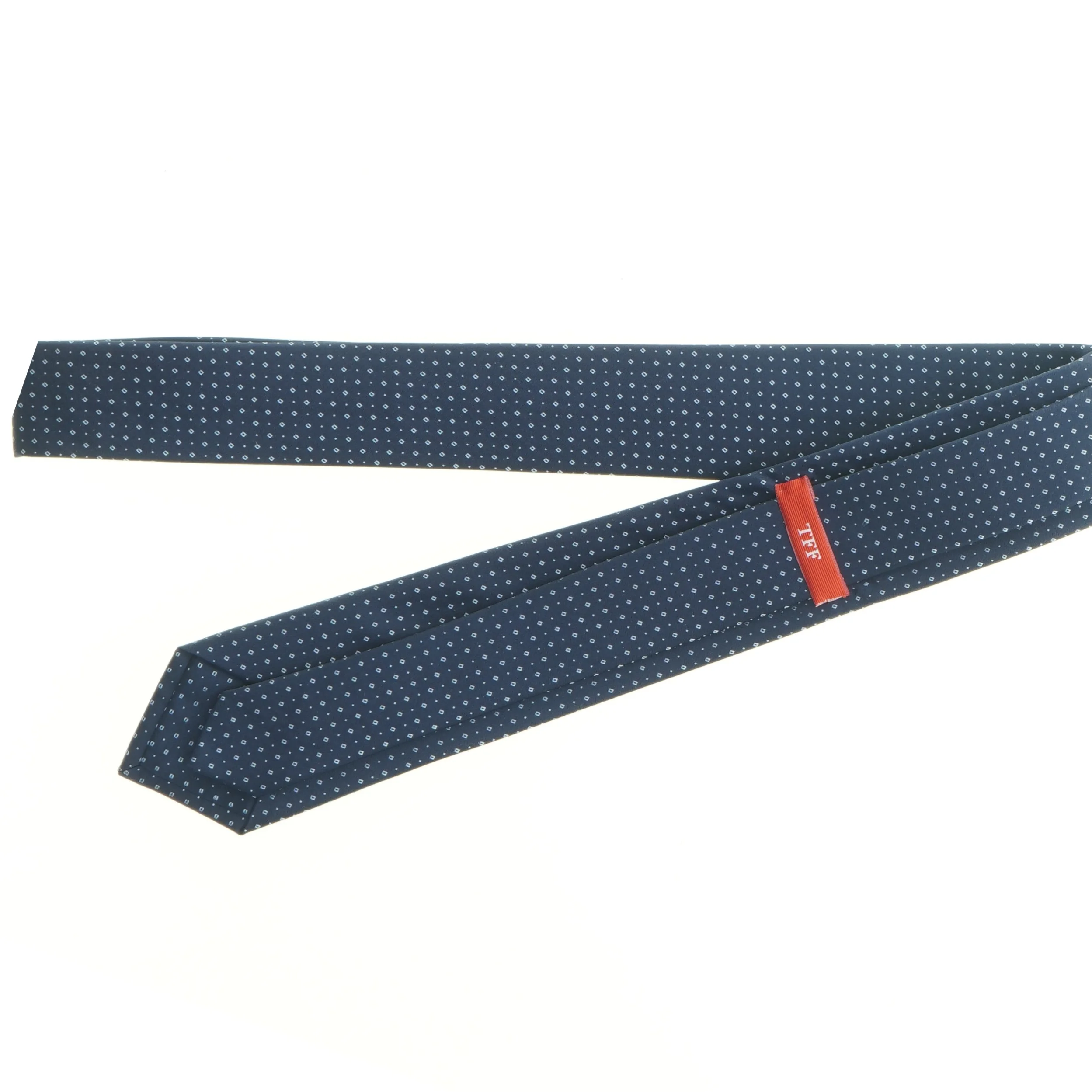 Mørkeblåt slips med prikker fra Tff (str. 142 x. 7 cm)