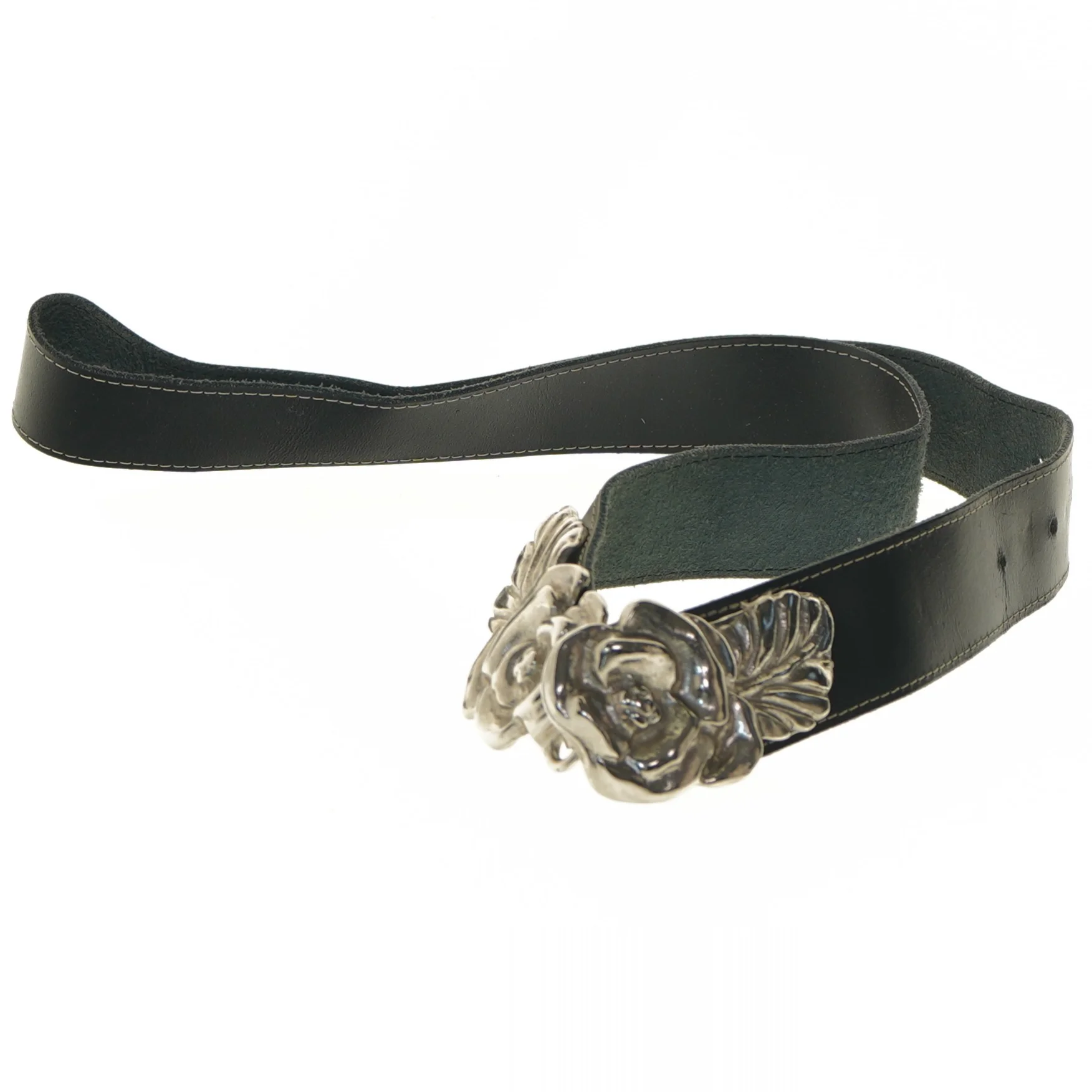 Læderbælte med blomstermotiv (str. 112 cm)