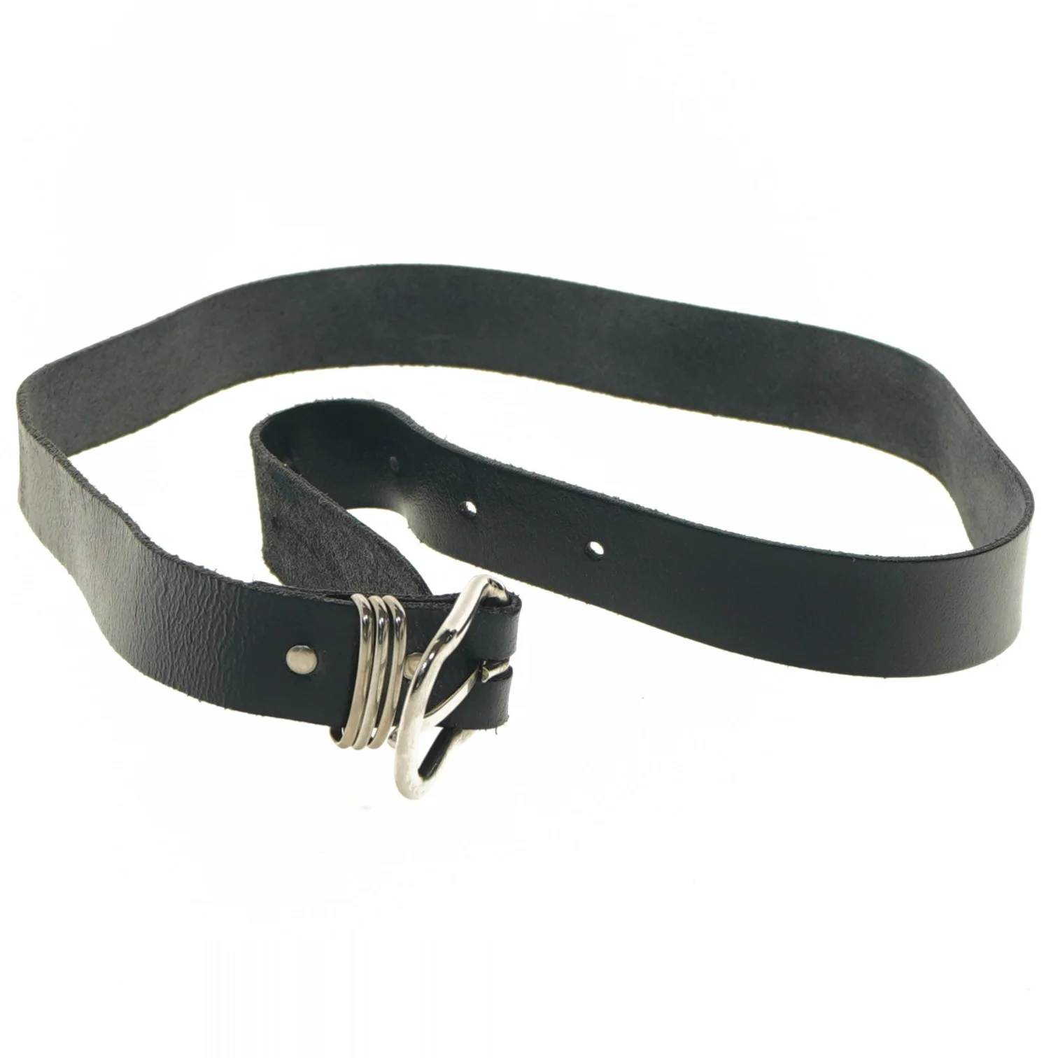 Sort læderbælte med metalspænde (str. 80 cm)