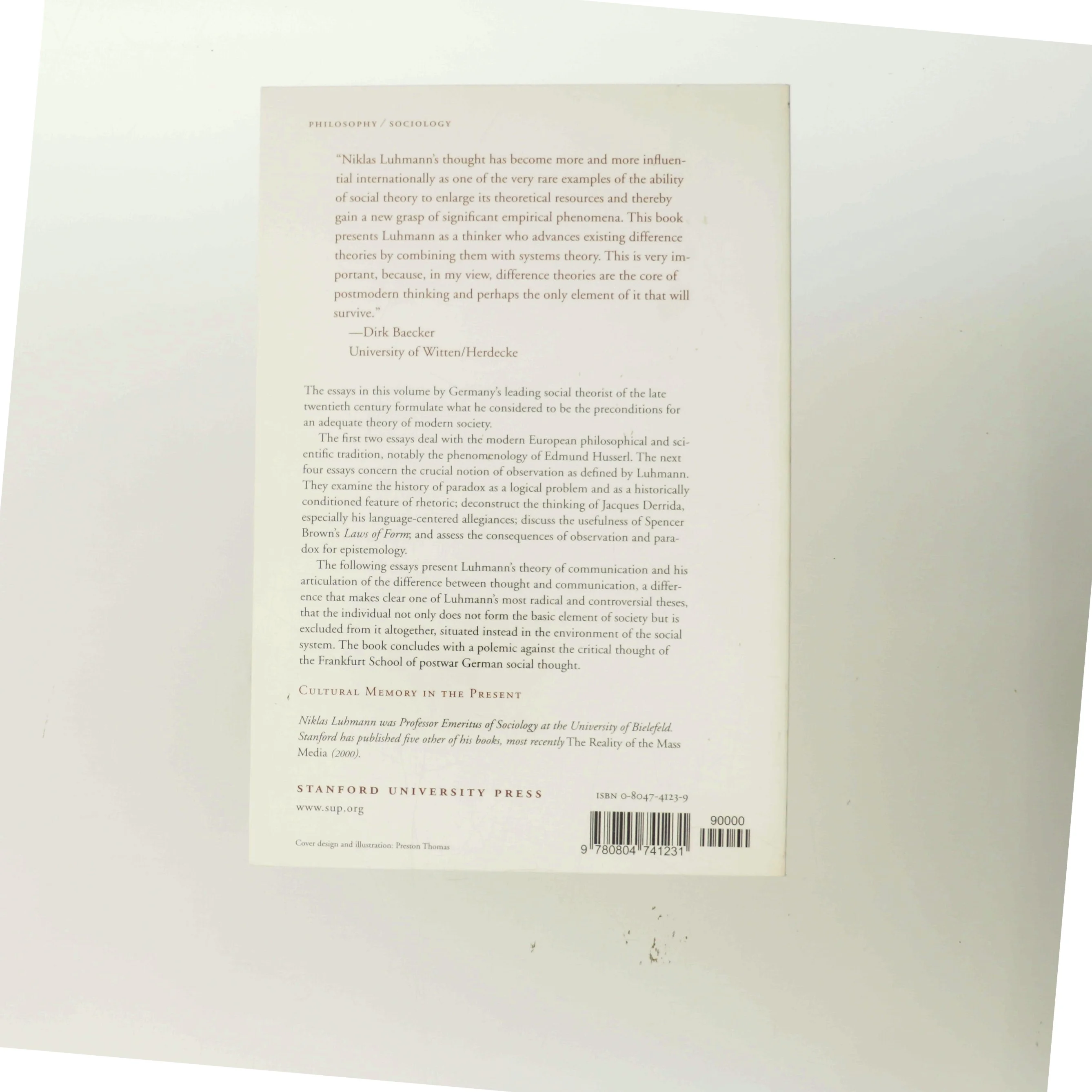 Theories of distinction : redescribing the descriptions of modernity af Niklas Luhmann (Bog)