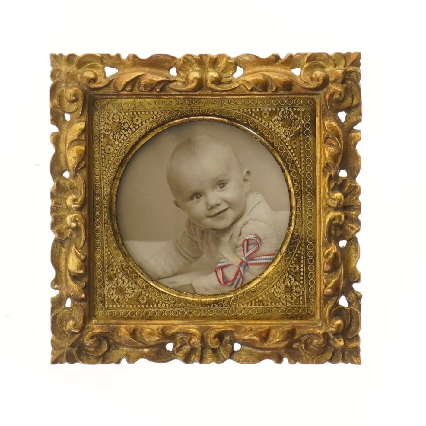 Dekorativ antik ramme med billede (str. 22,5x22,5 cm)