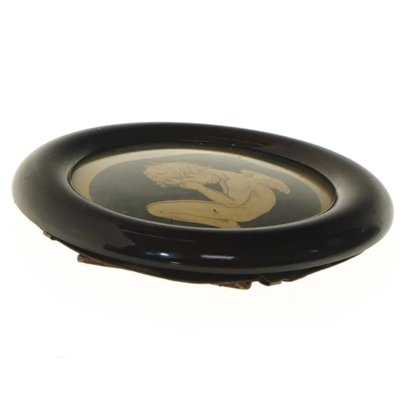 Rund billedramme med englemotiv (str. Ø 14 cm)