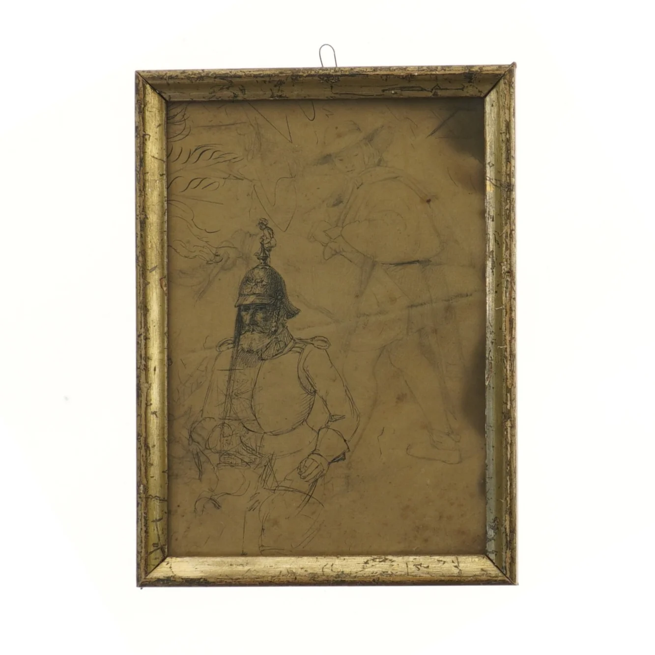 Antik ramme med skitse og avisudklip (str. 17x23 cm)