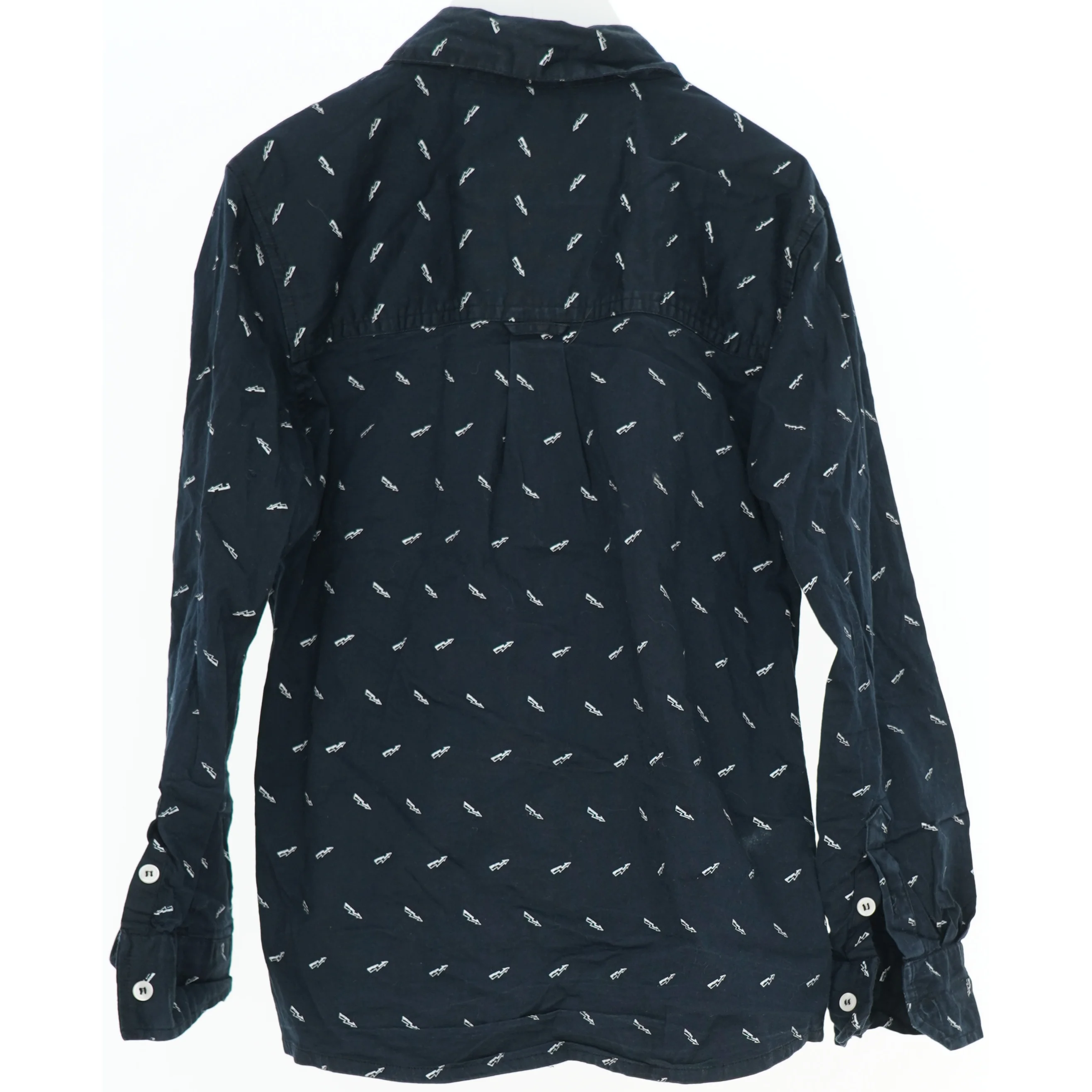 Mørk blå skjorte med mønster (str. 140)