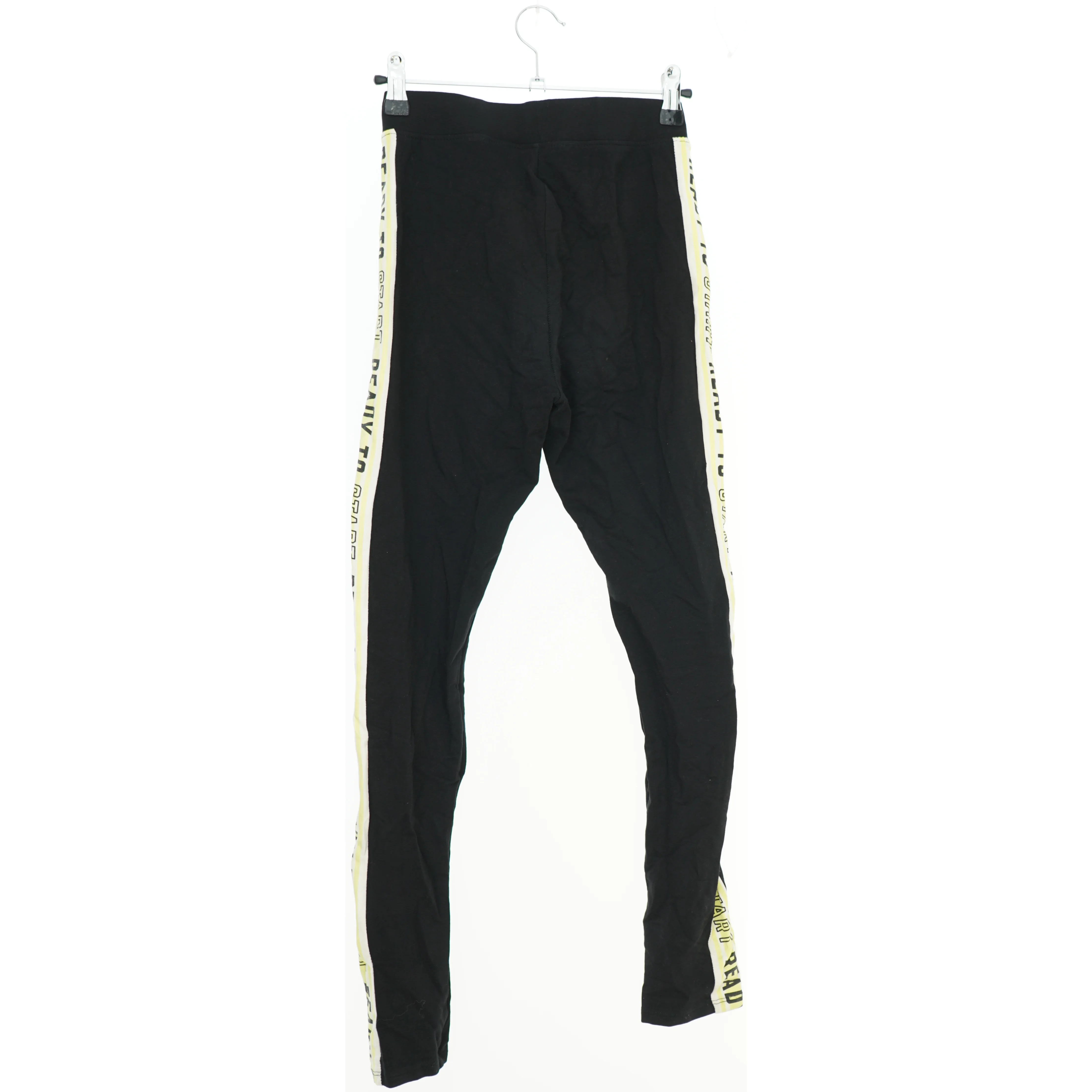 Lange sorte leggings med gule striber fra H&M (str. 164)