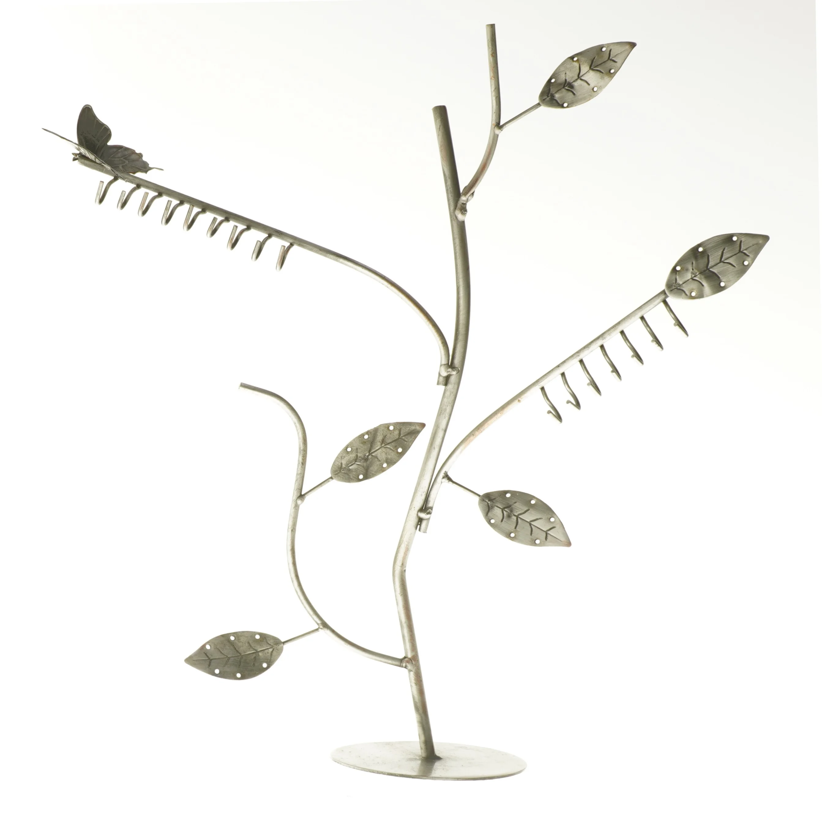 Metal smykkeholder med blad- og sommerfugldetaljer (str. 41,5x40 cm)