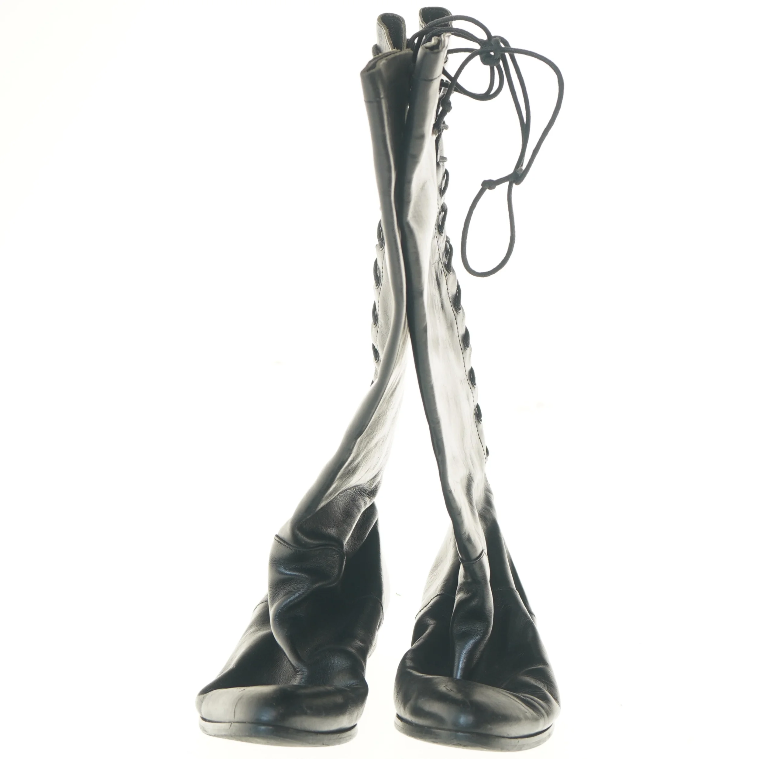 Sorte knæhøje støvler med snøre (str. 37 )