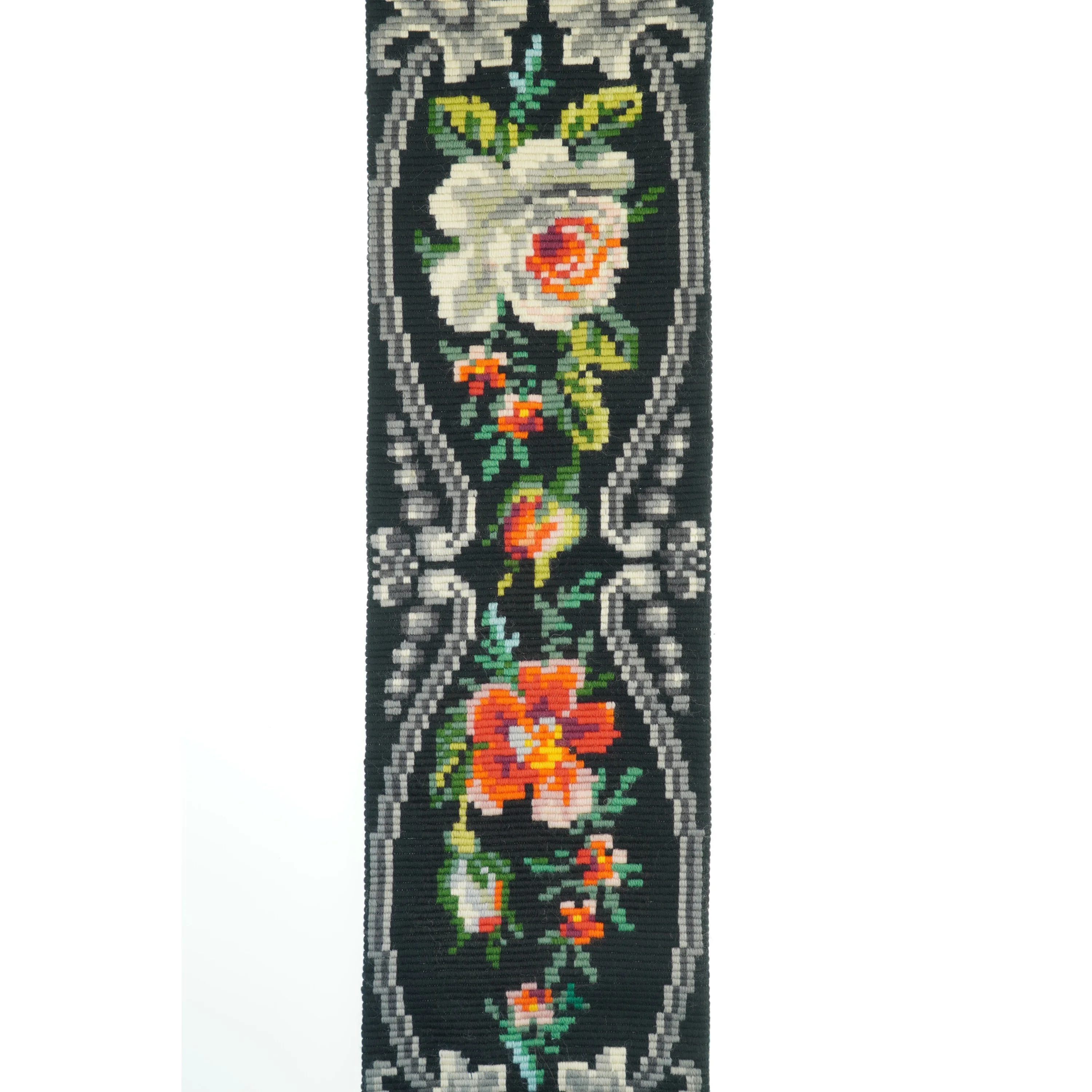 Vægtæppe med blomstermotiv/ norsk almue, håndlavet (str. 108 x. 25 cm)