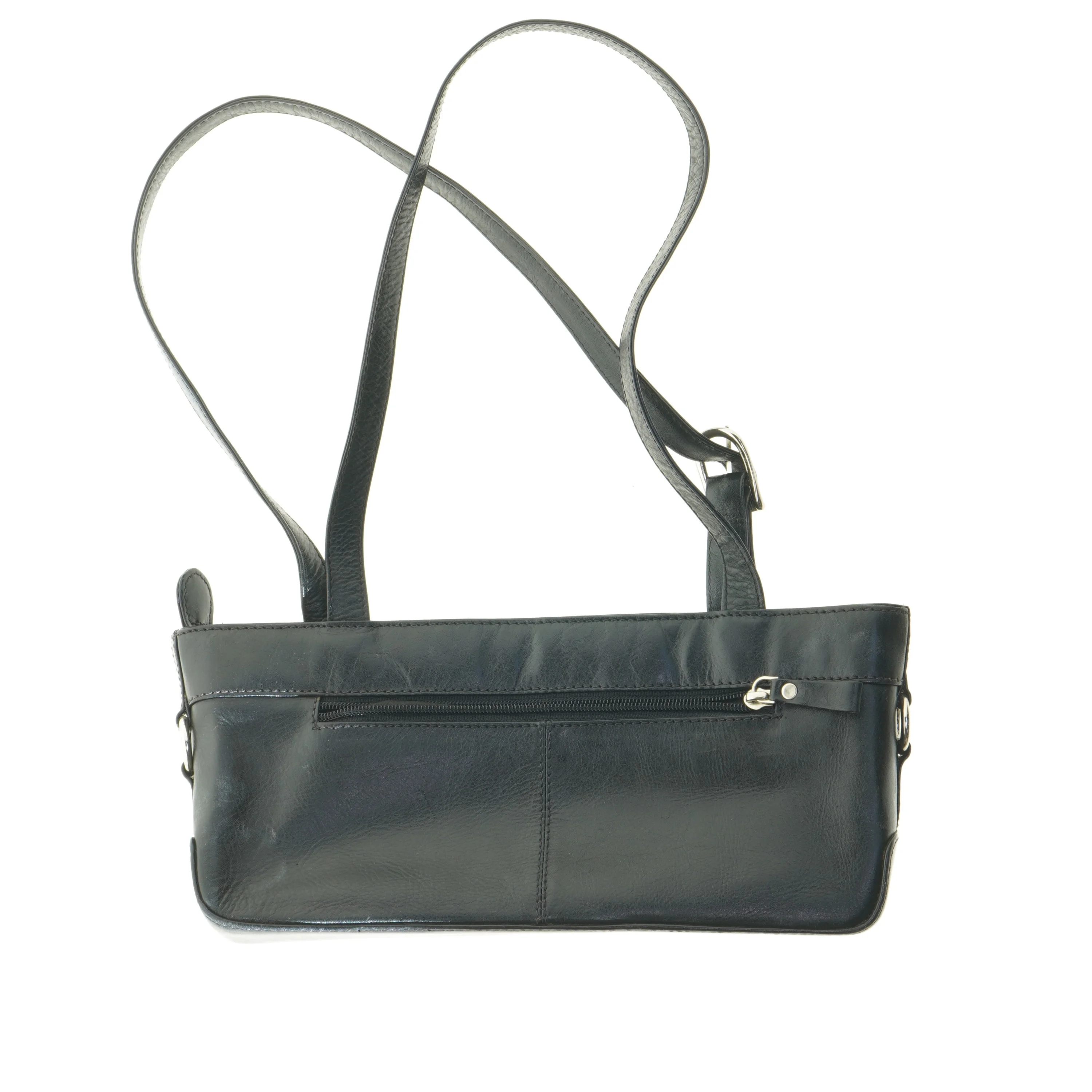 Sort læder skuldertaske (str. 14x29x8 cm)