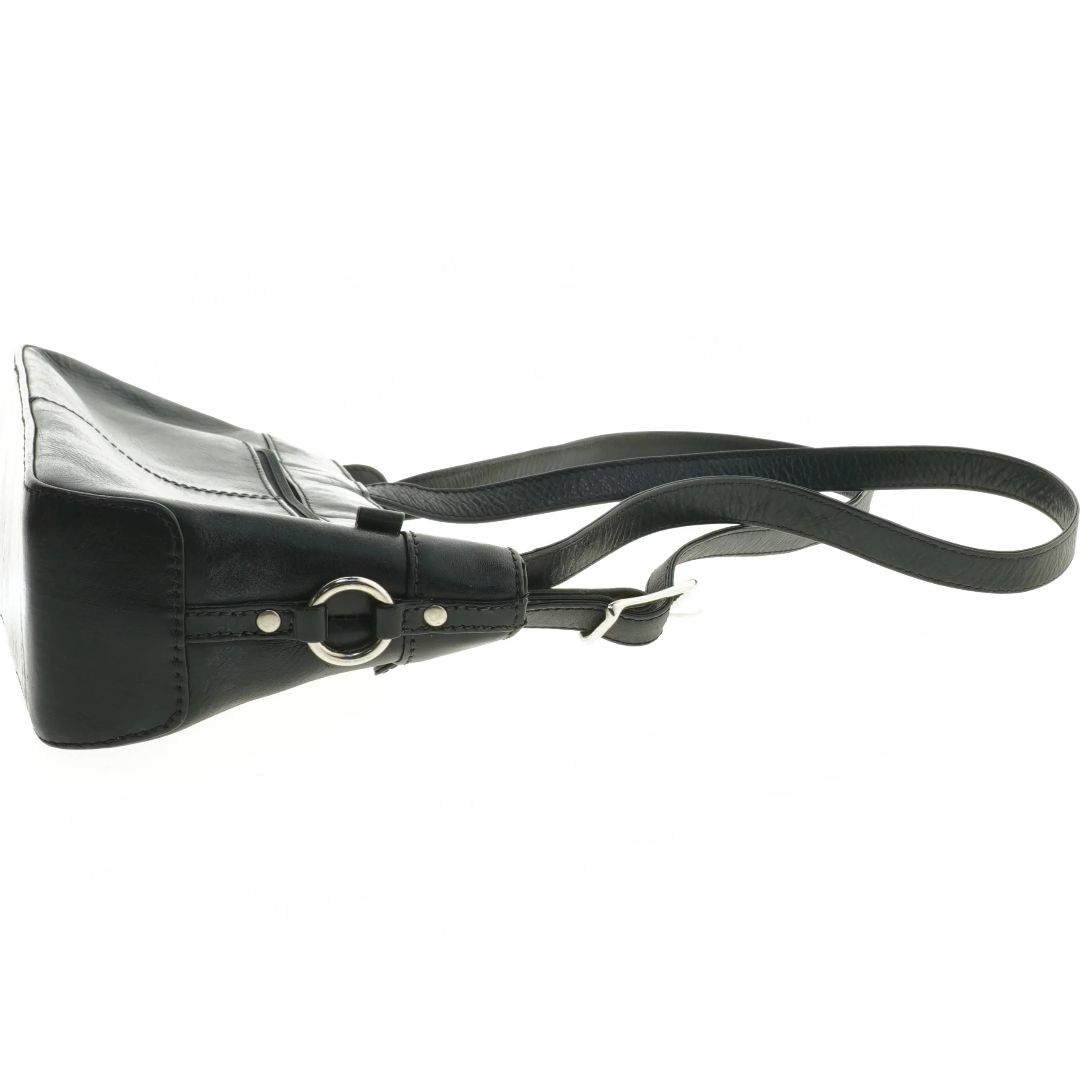 Sort læder skuldertaske (str. 14x29x8 cm)