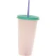Plastik drikkedunk med låg og sugerør (str. 18 cm)