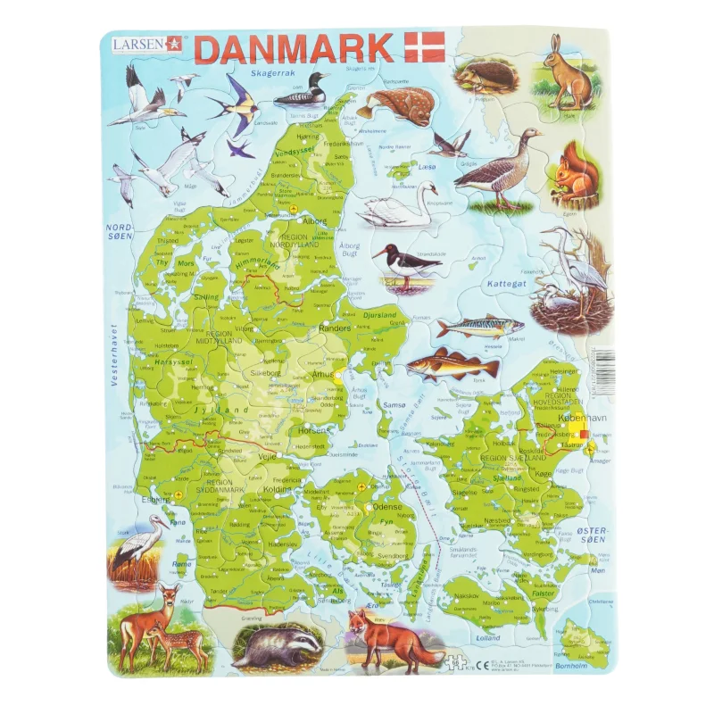 Puslespil af Danmarkskort fra Larsen (str. 36 x 28 cm)
